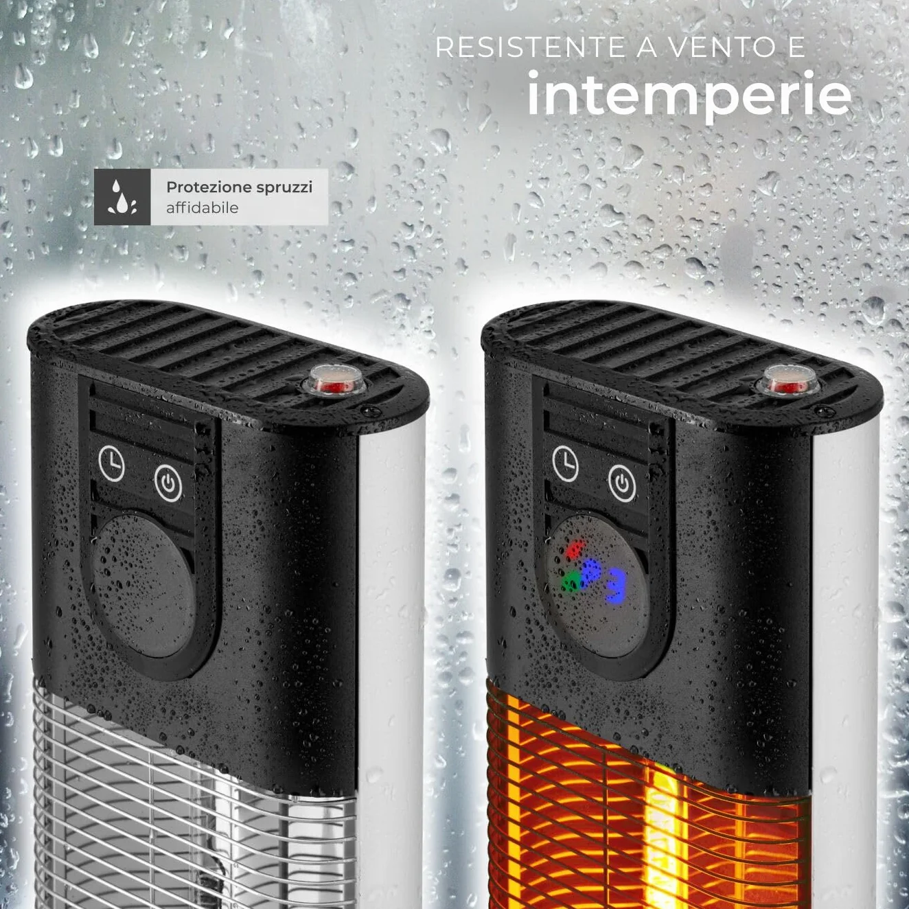 tectake® Radiatore a Infrarossi 1500W, LED, Timer, 3 Livelli di Potenza, Telecomando, Alluminio Inossidabile, Protezione Antiribaltamento, Riscaldamento Diretto, per camping, interno ed esterno - Nero