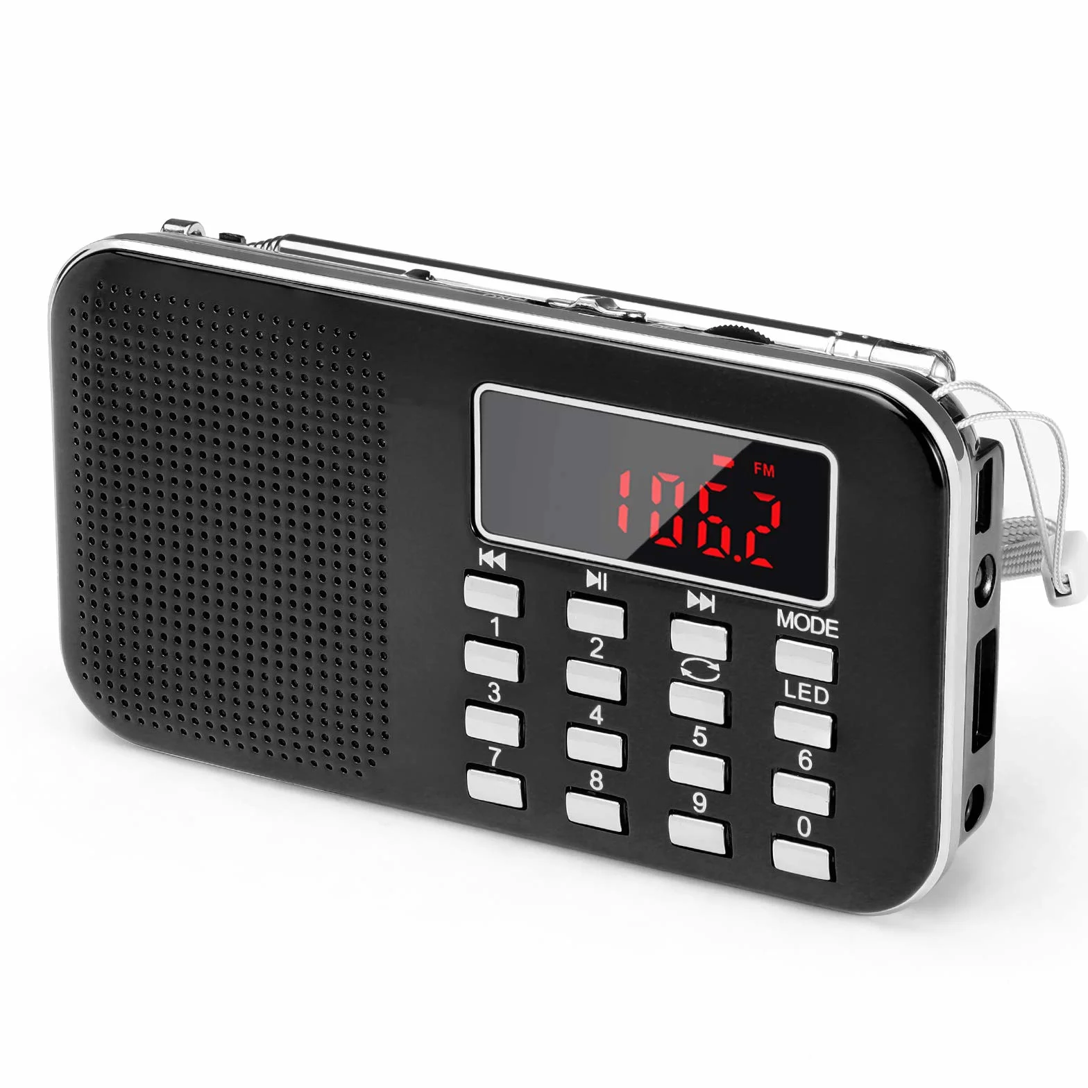 Prunus J-908 Radio Portatile Ricaricabile FM/AM(MW) Digitale MP3 USB AUX TF Card Torcia Emergenza Nero