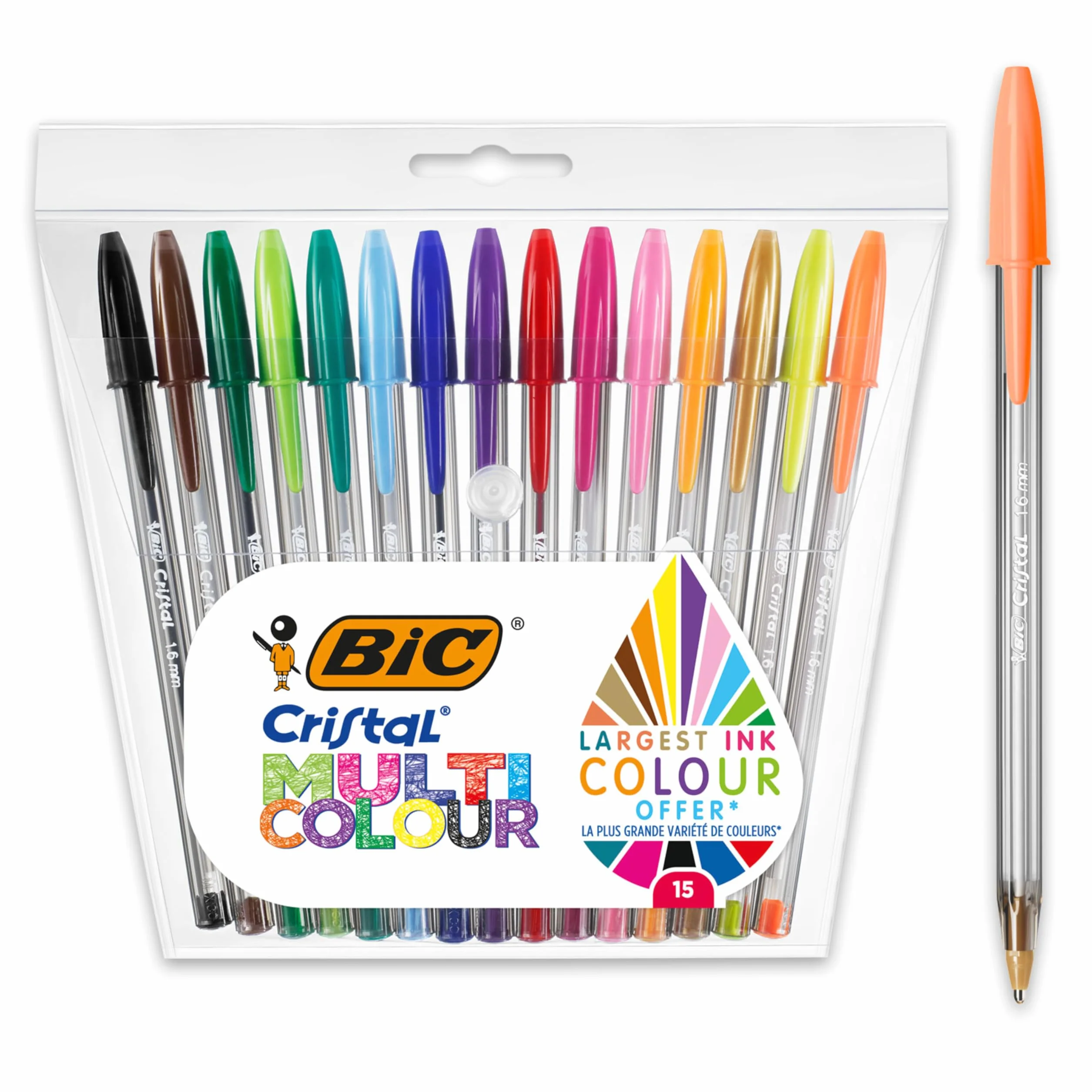 BIC Cristal Multicolour Penne a Sfera Punta Larga 1.6mm Set Scrittura 15 Unità