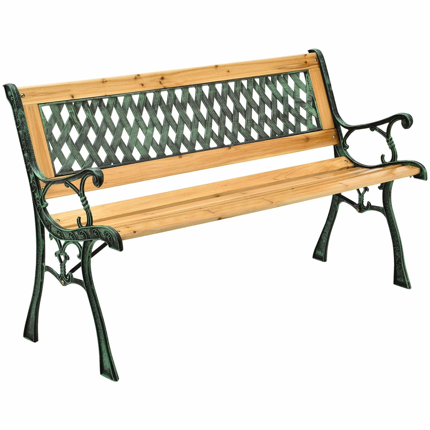 Juskys Panchina da giardino Pisa - Panchina in legno per 2 persone con braccioli e schienale - Resistente alle intemperie 122x54x73 cm - Elementi laterali in ghisa