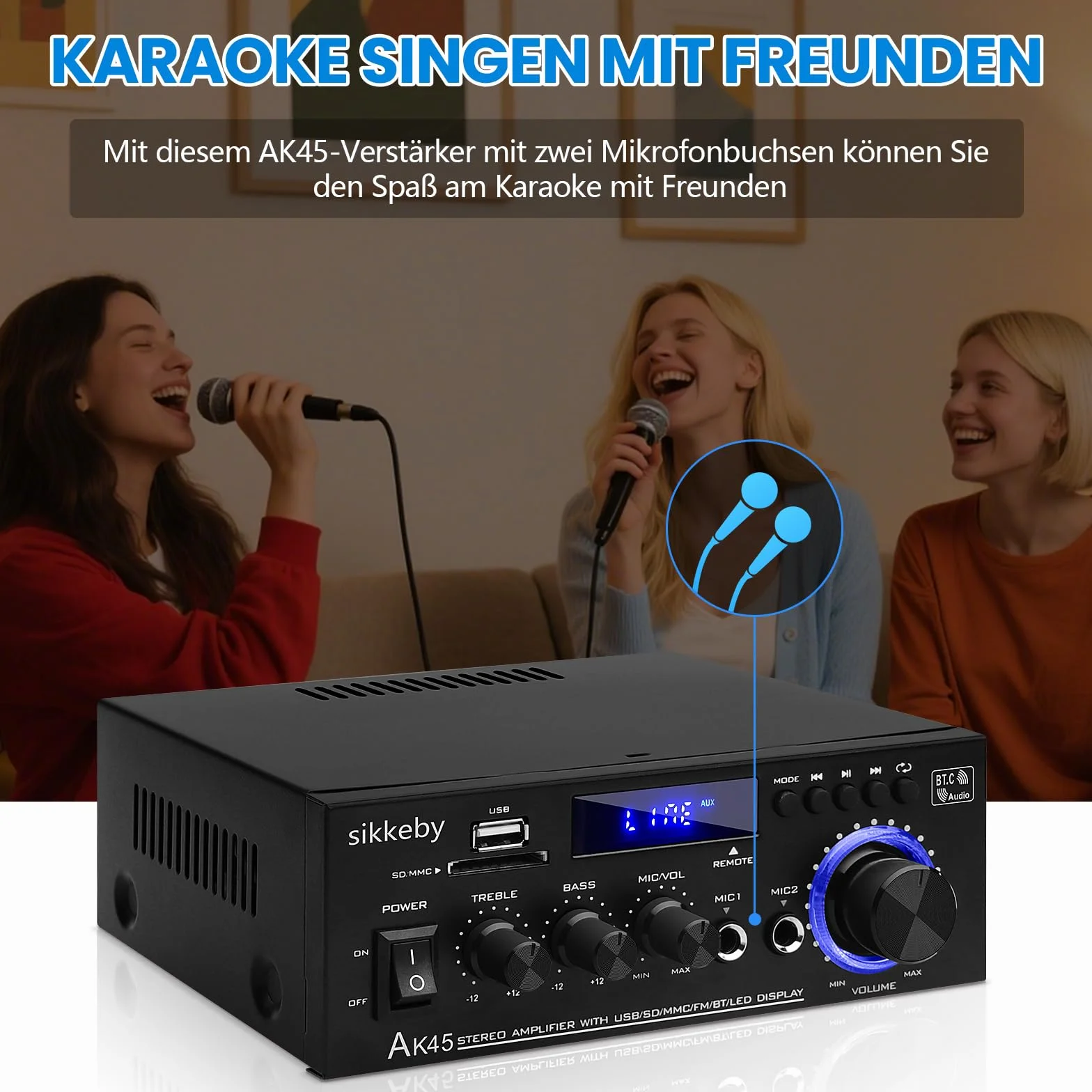 AK45 Hi-Fi Audio Amplificatore 600W 2.0CH Bluetooth 5.0 Stereo Ricevitore per Home Theater