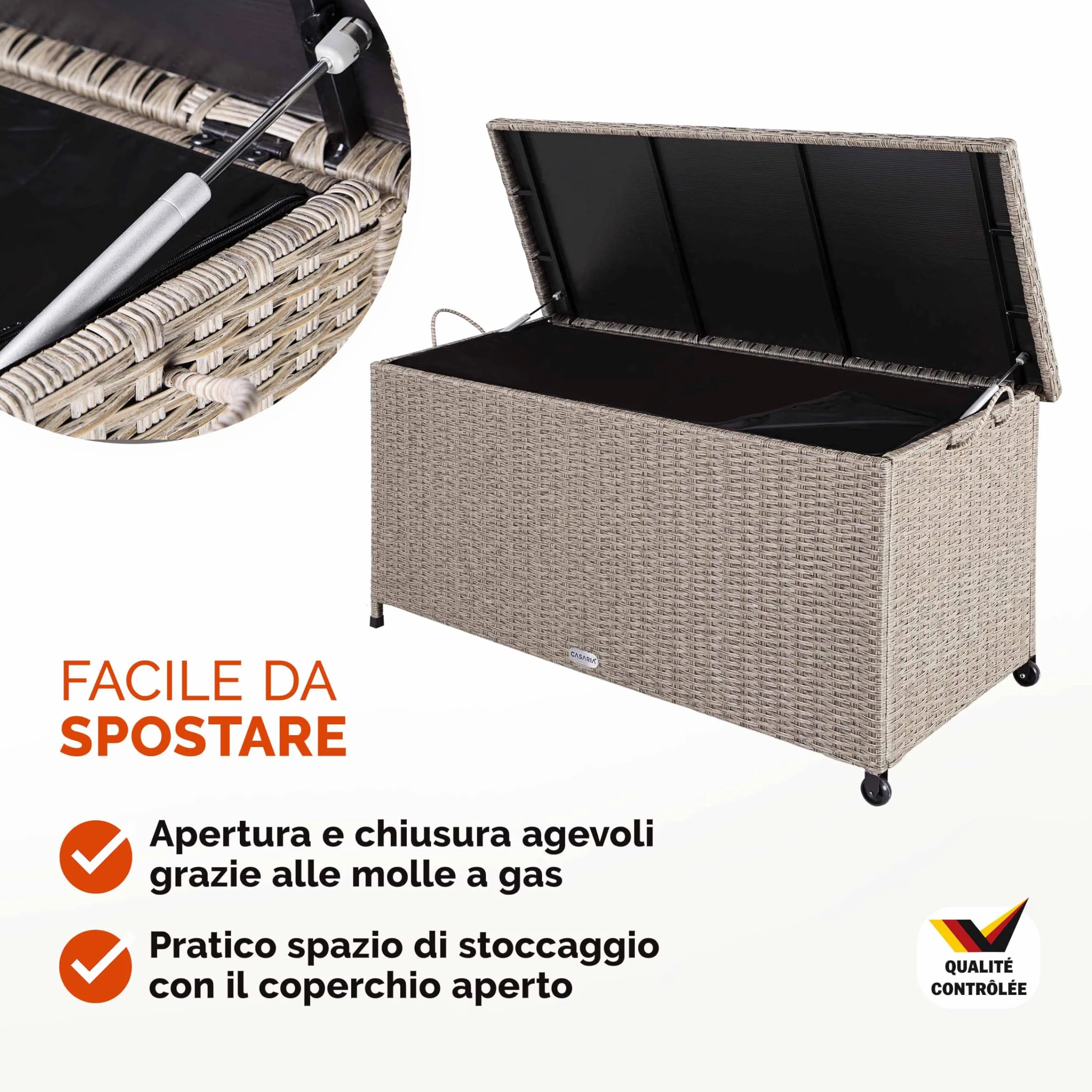 Casaria® Baule Giardino XXL 117x53x60cm Ruote 270L Salvaspazio Impermeabile Resistente Cassettone Contenitore Esterno