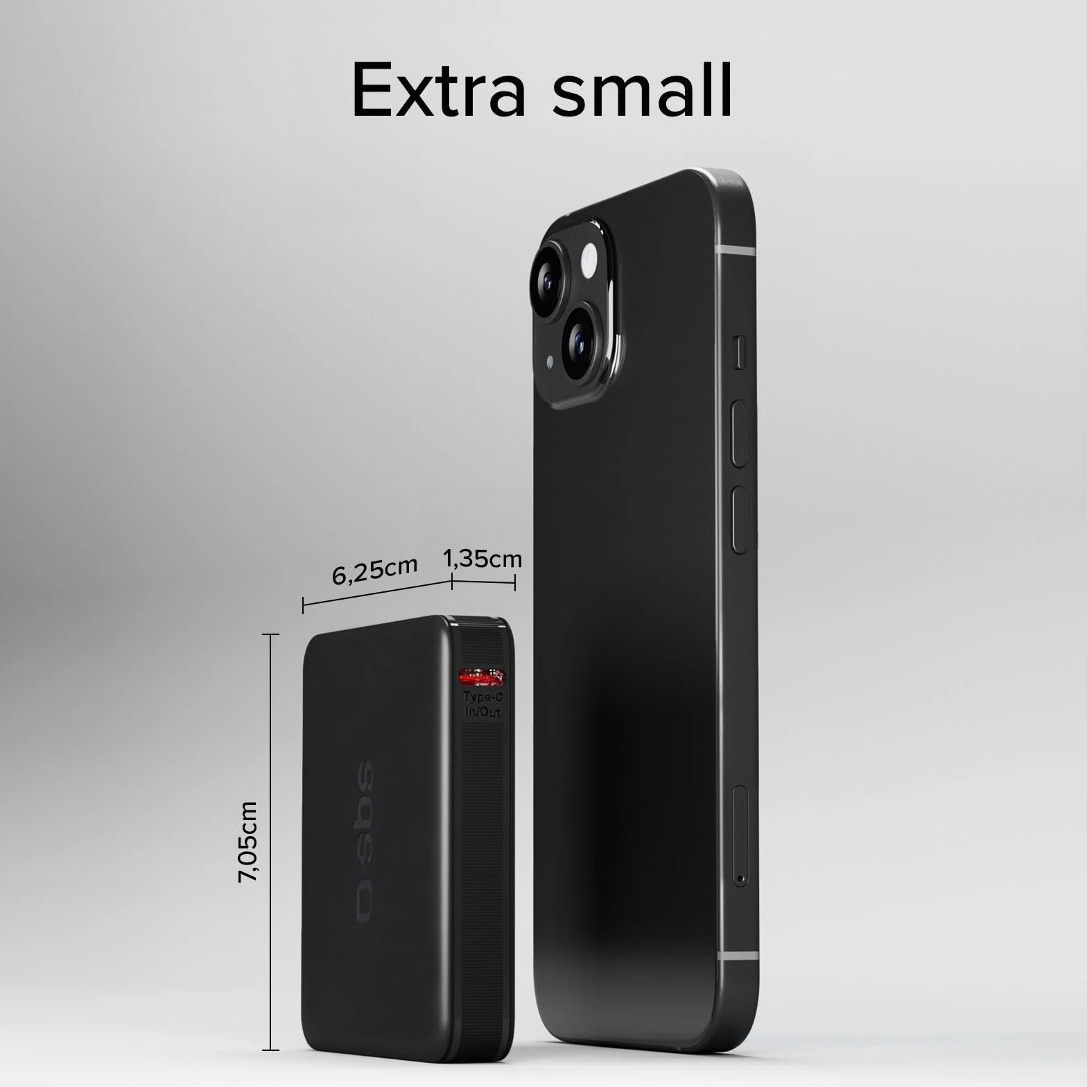 SBS NanoTube PowerBank HD 5000mAh 10W Power Bank Ricarica Rapida USB-C Caricabatterie Portatile Nero