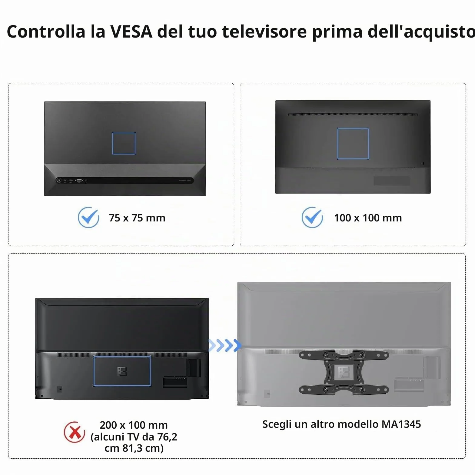 Suptek Staffa da Parete per TV 15-32 Pollici LED LCD OLED VESA 75/100mm Fino a 13kg MA2720