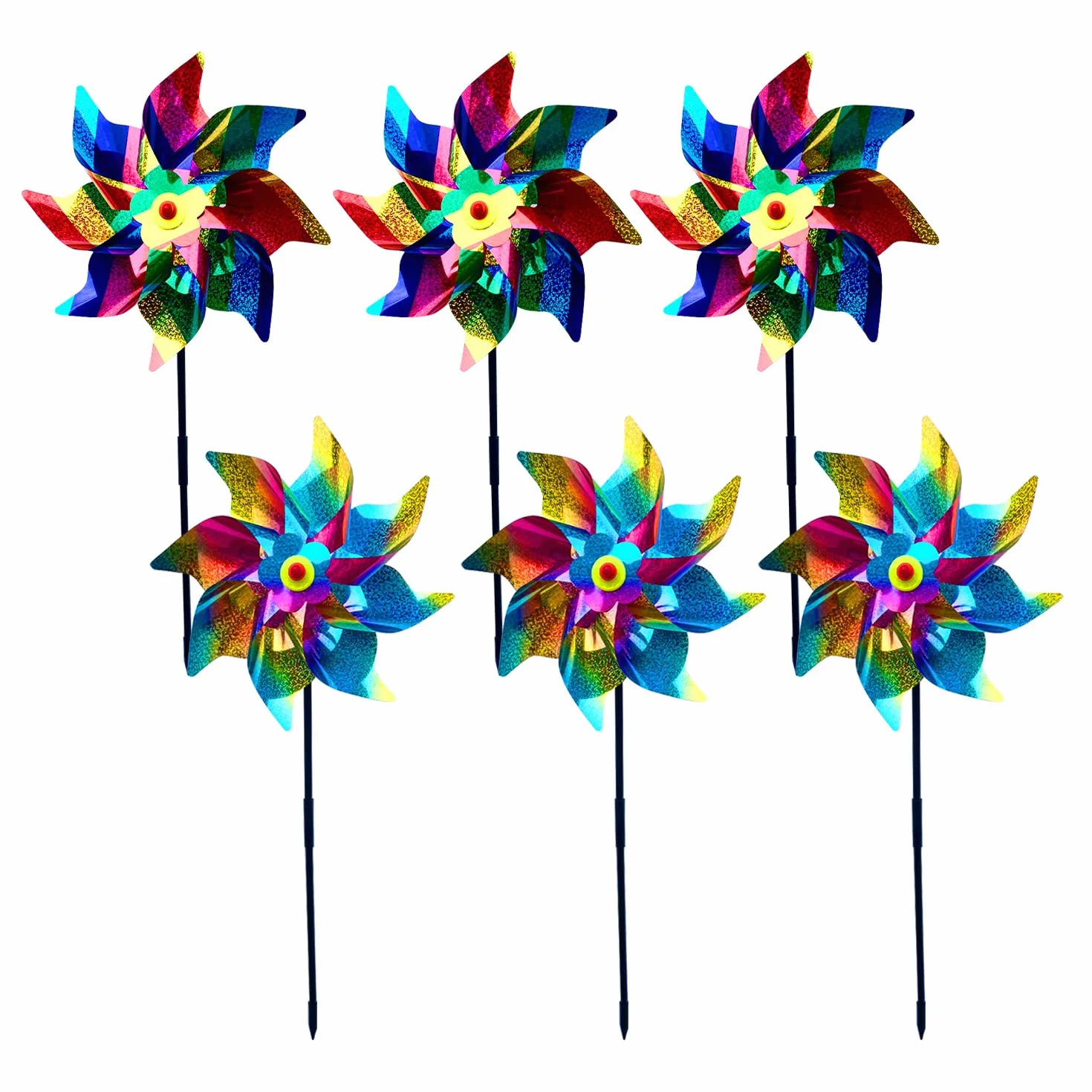 6 mulini a vento colorati anti-uccello, mulini a vento colorati che respingono gli uccelli, mulini a vento riflettenti anti-piccione, possono essere utilizzati in frutteti, fattorie, balconi, ecc.