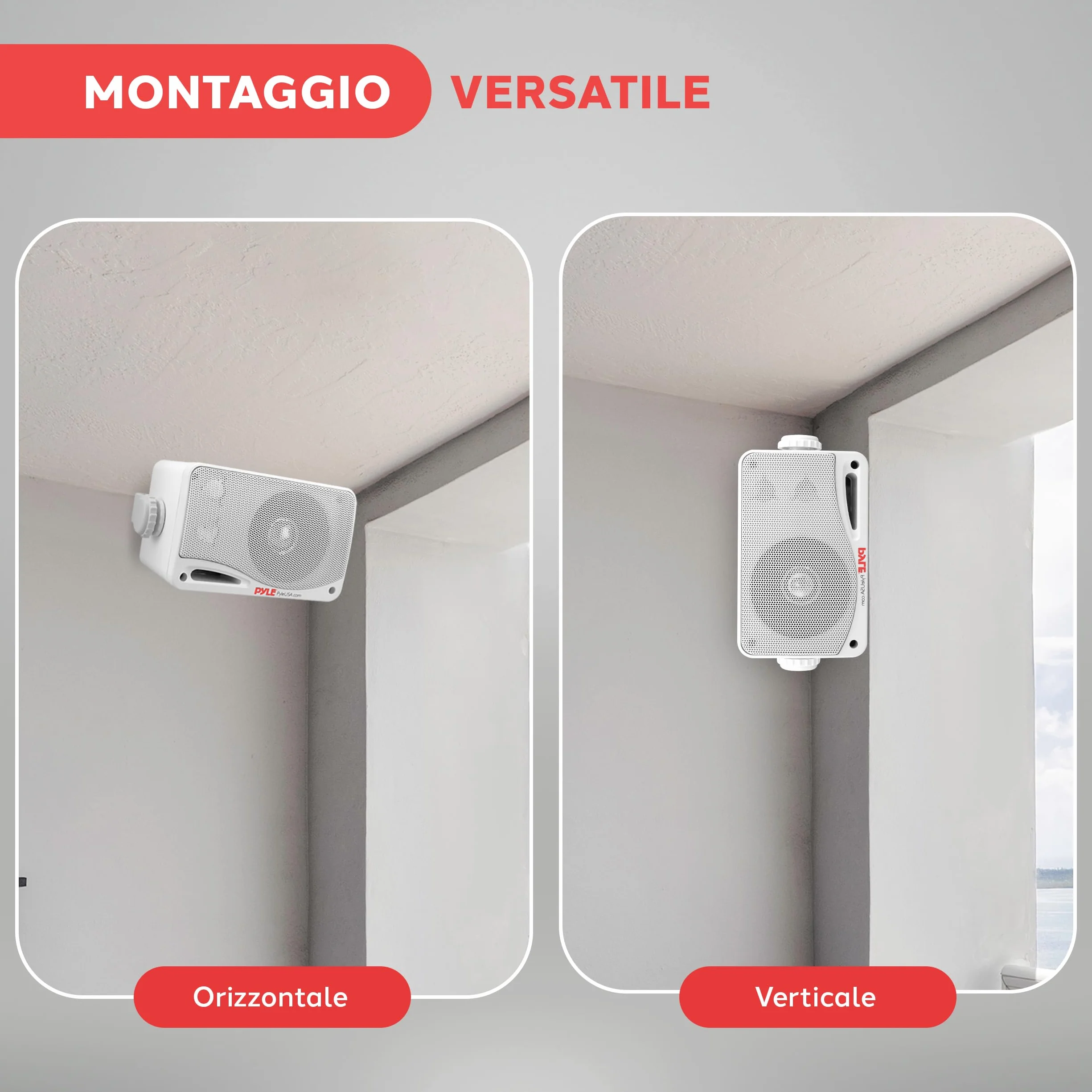Pyle Cassa Bluetooth Wireless Impermeabile 3 Vie Attivi Passivi Montaggio Parete Soffitto Resistente Intemperie