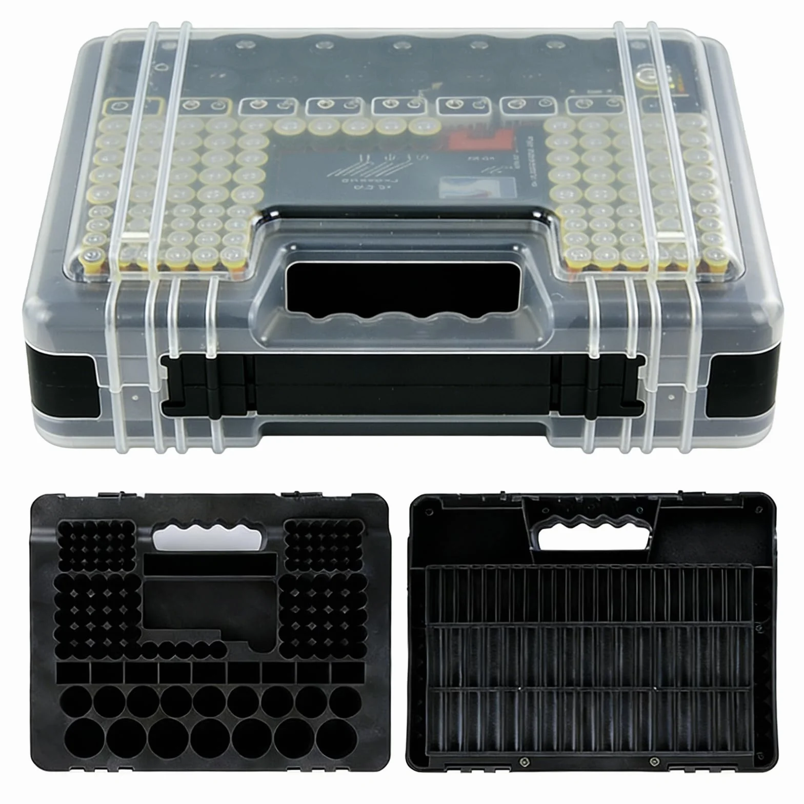 Scatola per batterie con tester 239 pezzi organizer compatibile AAA AA C D 9V nera
