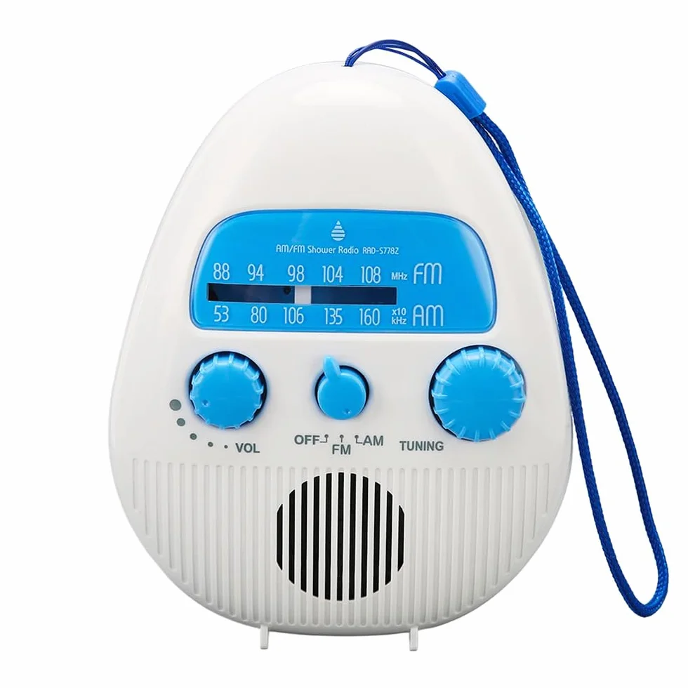 Radio FM Impermeabile Senza Fili per Bagno, Portatile AM FM con Altoparlante e Batteria