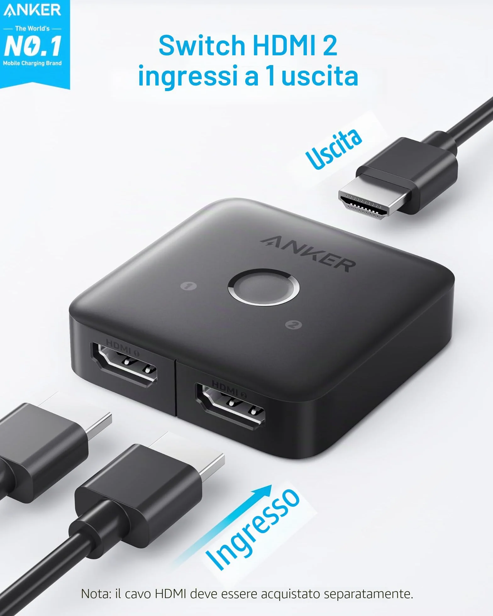 Anker Switch HDMI Sdoppiatore 4K 60 Hz 2 in 1 Uscita HDR 3D Dolby