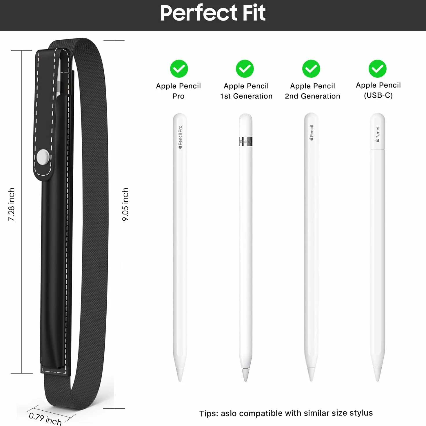 MoKo Portapenne per Apple Pencil PRO, 1a/2a Gen, USB-C, Pelle PU, iPad Pencil Custodia, Nero