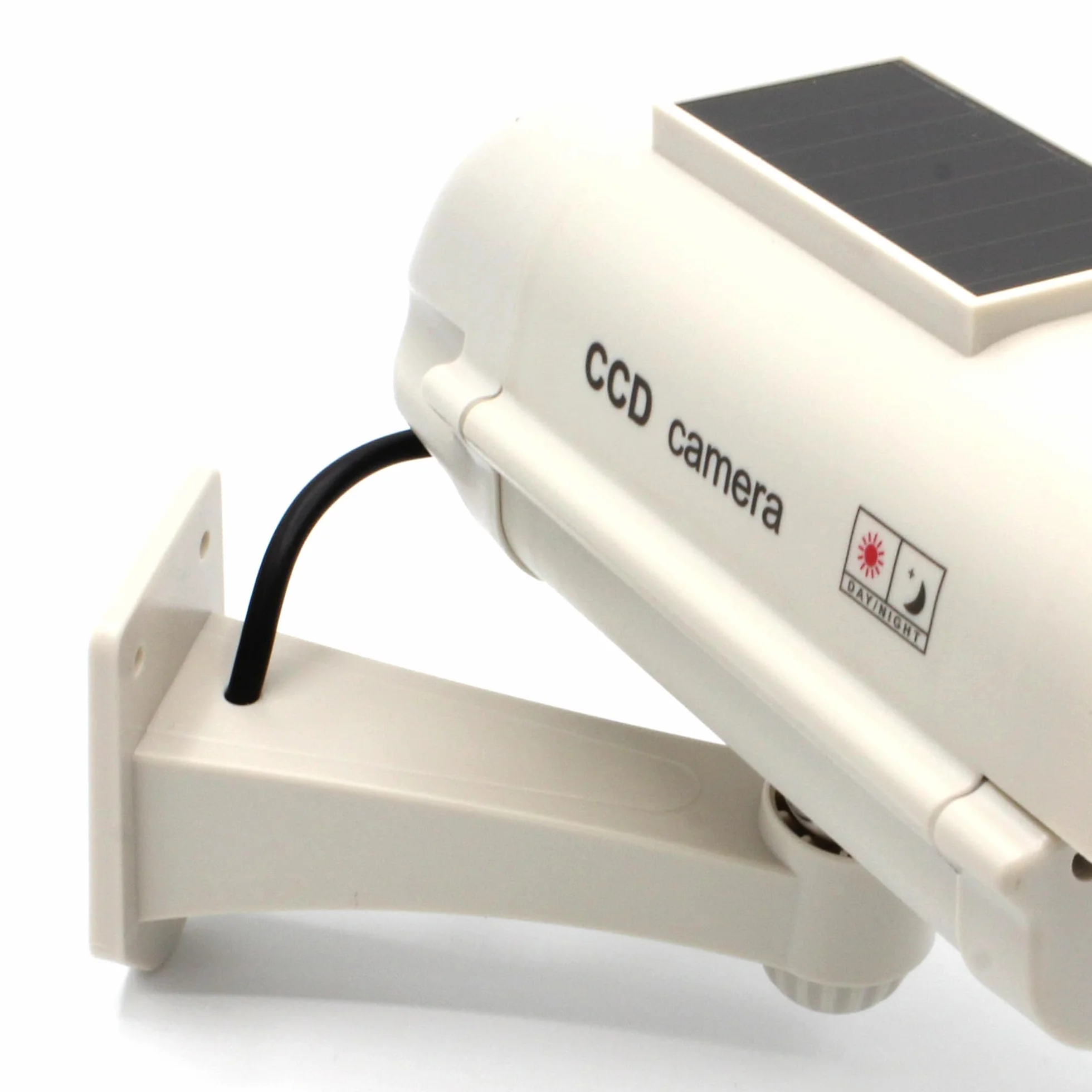 Fishtec Telecamera Finta da Esterno CCTV con LED Lampeggiante e Pannello Solare Bianco