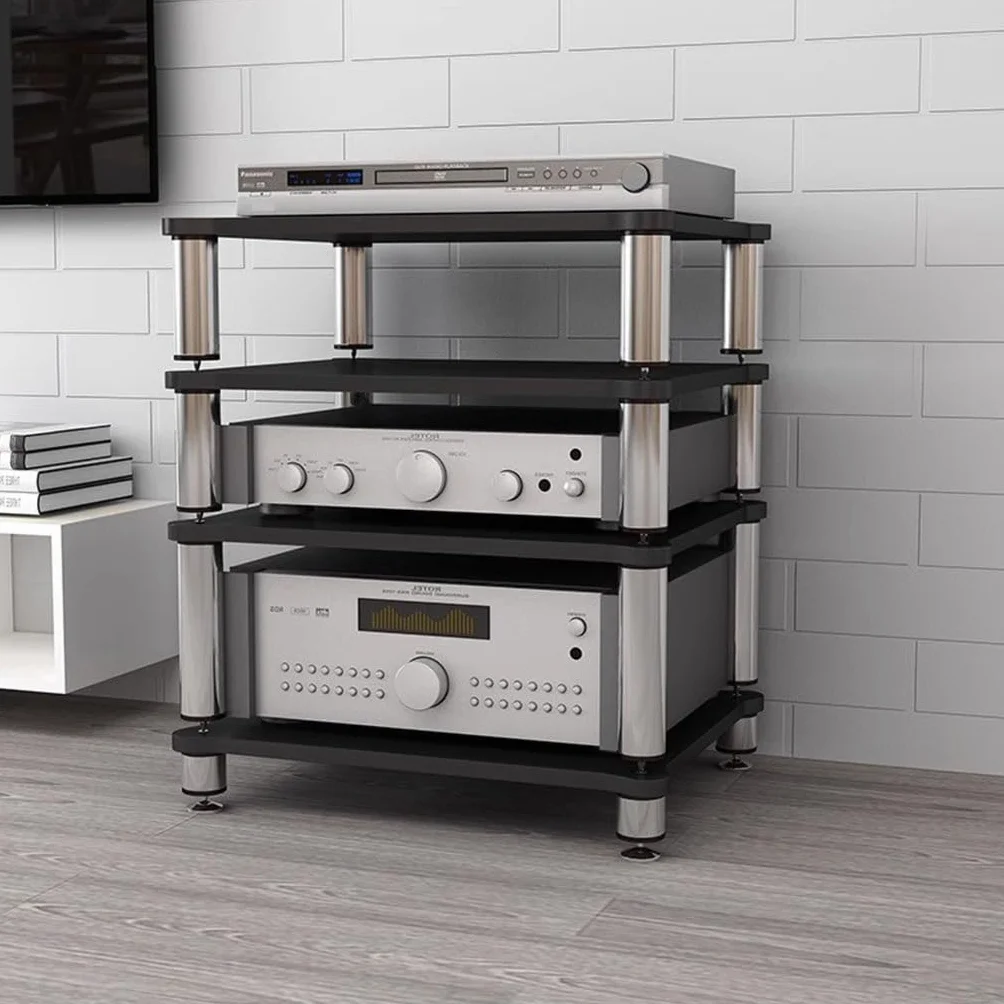Rack HiFi 4 Livelli Regolabile in Altezza Supporto TV AV per Amplificatore Altoparlanti Giradischi