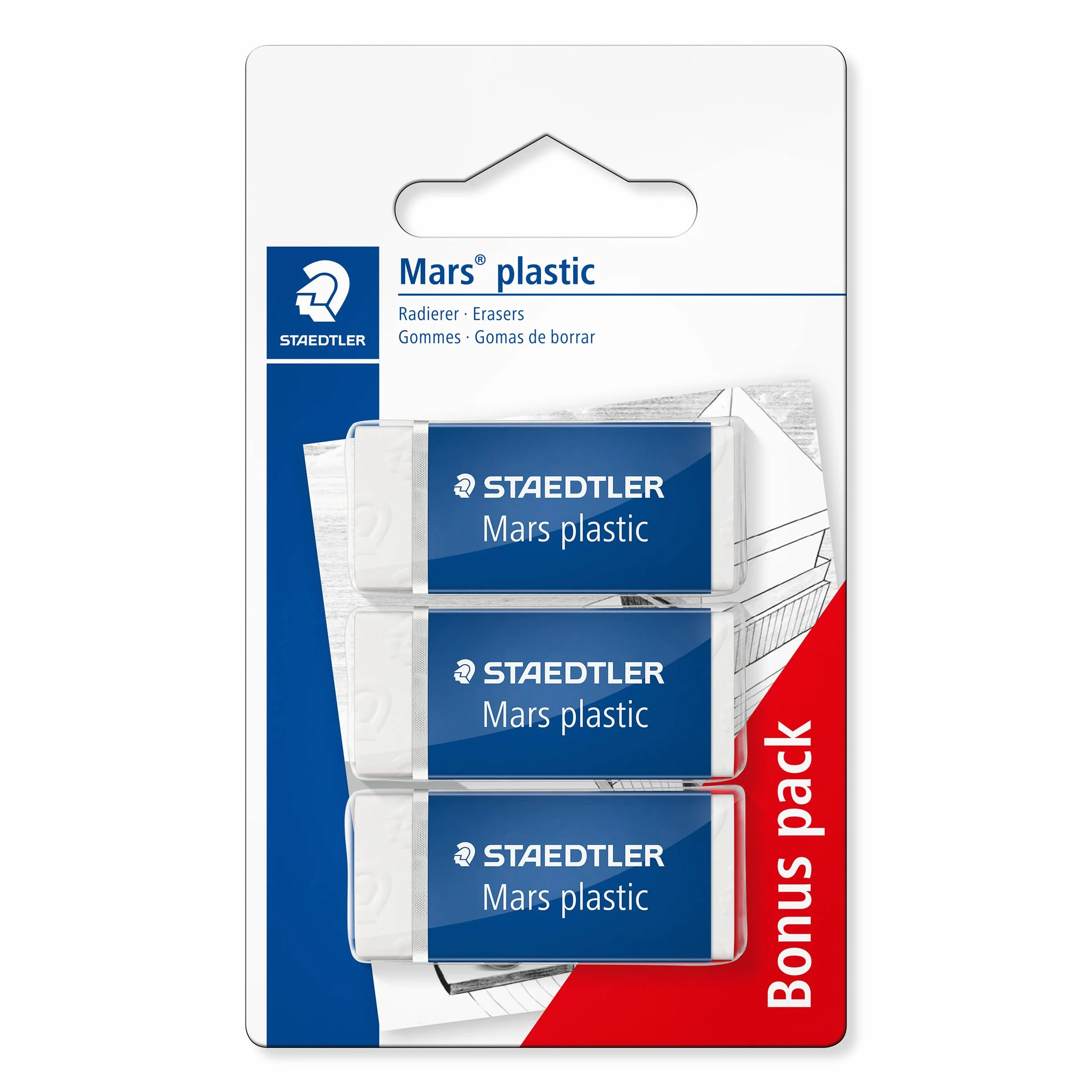 Staedtler Mars Plastic Gomme da Cancellare Set 3 Pezzi Cancelleria Scuola Ufficio