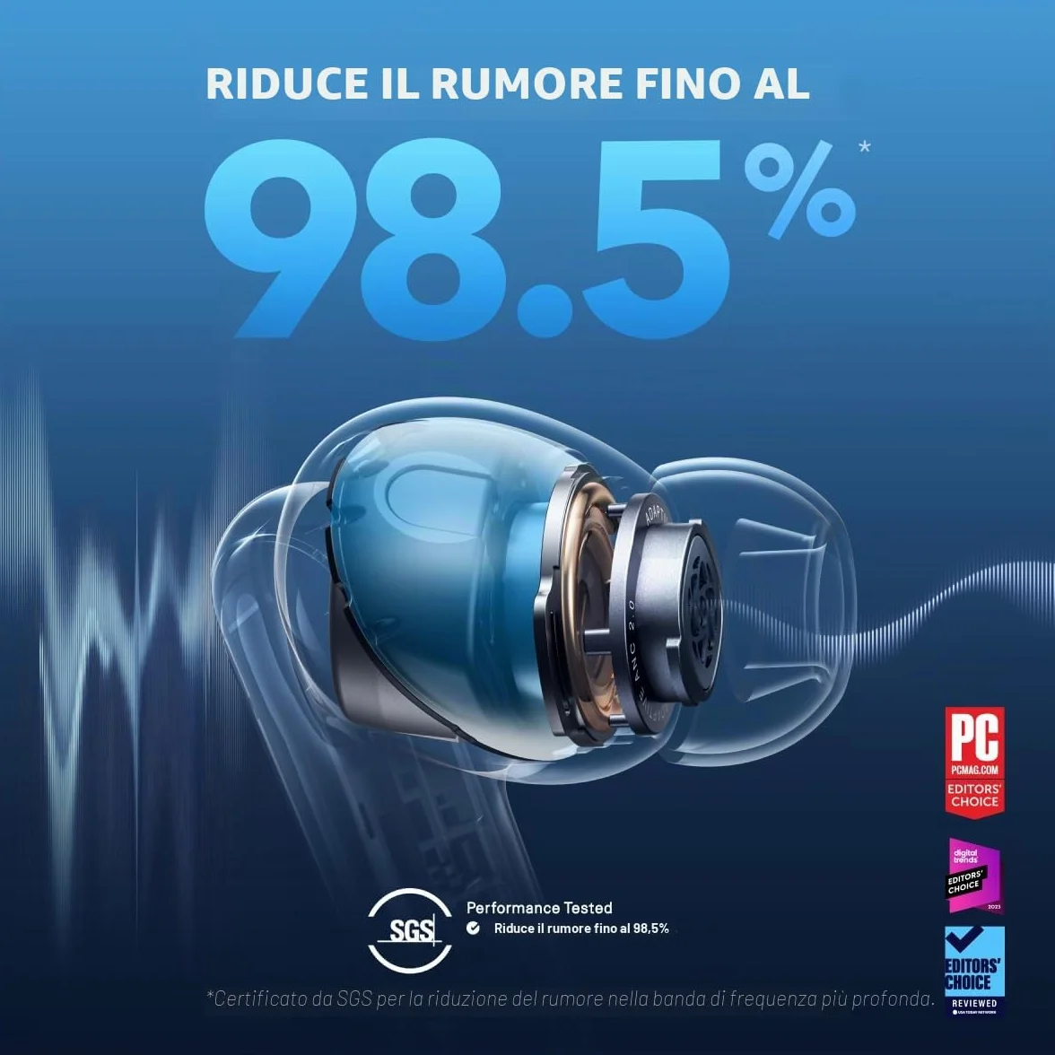Soundcore Anker Liberty 4 NC Cuffie Bluetooth Cancellazione Rumore, Auricolari Bluetooth 98,5% Meno Rumore, Hi-Res Audio, 50 Ore, Bluetooth 5.3