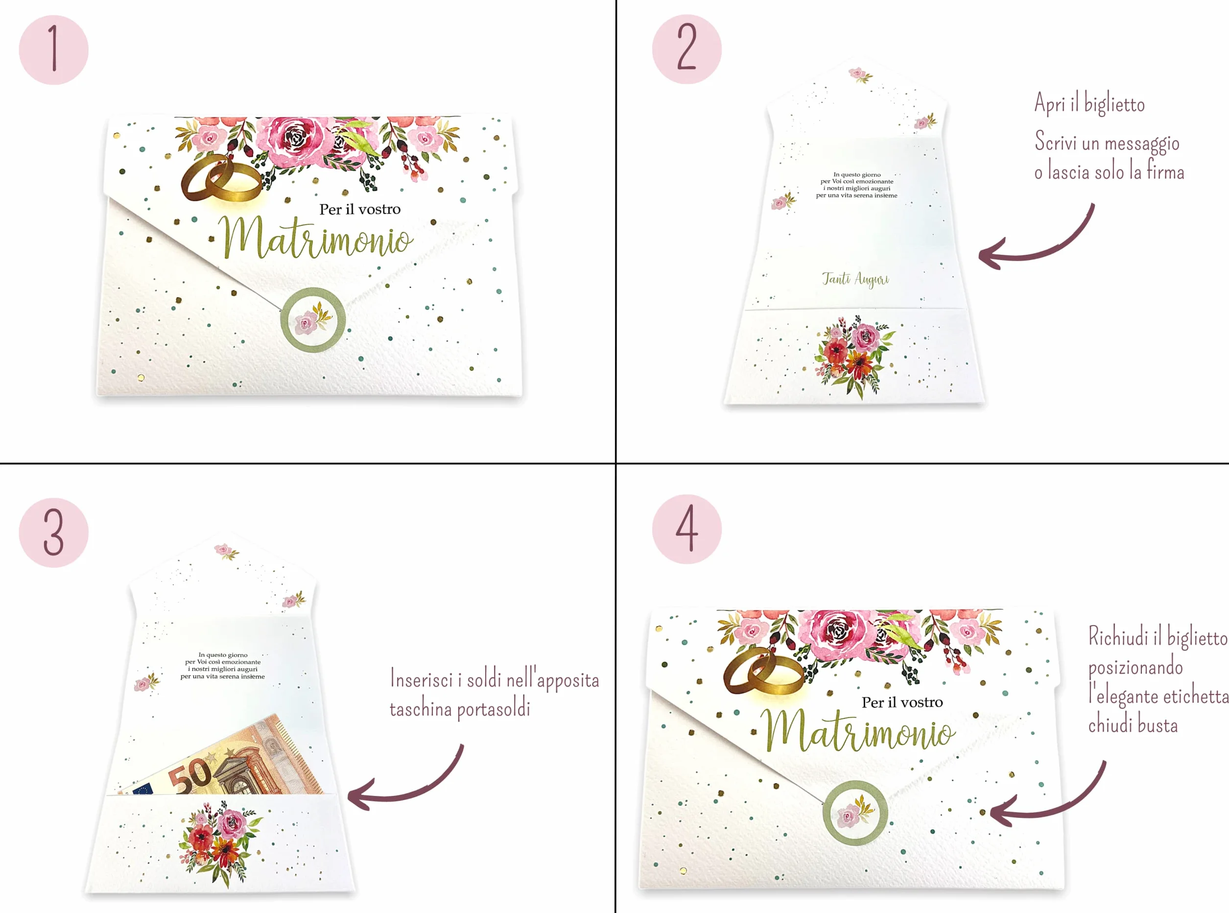 LINA OFFICINE GRAFICHE CREATIVE Biglietto Matrimonio Portasoldi 11 x 16 cm con Busta Interna e Etichetta Chiudi Busta