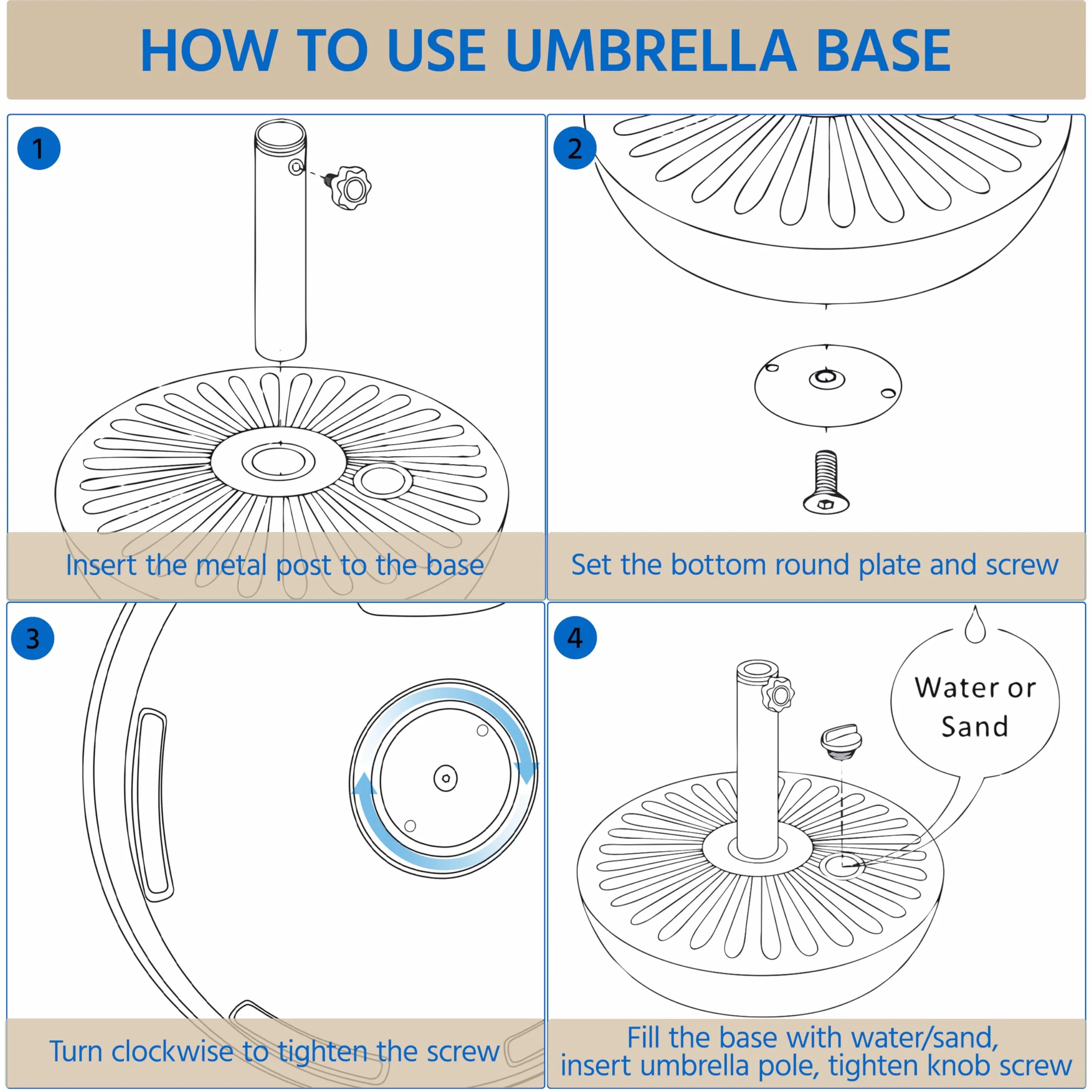 Yaheetech Base per Ombrellone da Giardino in HDPE e Ferro Riempibile con Sabbia o Acqua 22L Supporto per Pali da Ø38mm e Ø48mm Esterno Veranda Terrazza Spiaggia Piscina Patio Nero