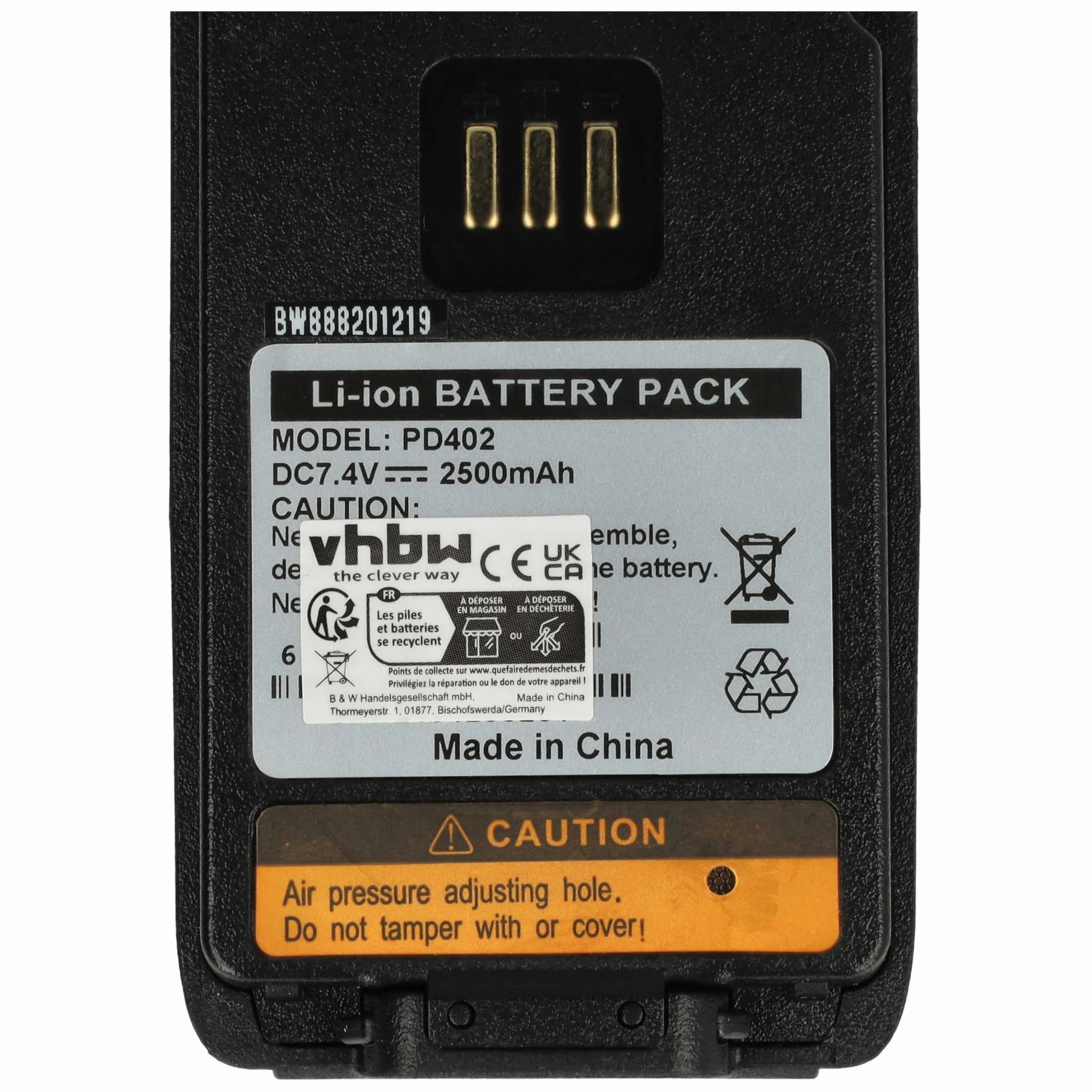 Vhbw Bateria Li-Ion 2500mAh 7,2V do Hytera PD602G PD602 PD606 PD605 PD660 UL913 PD5 PD600 Radio