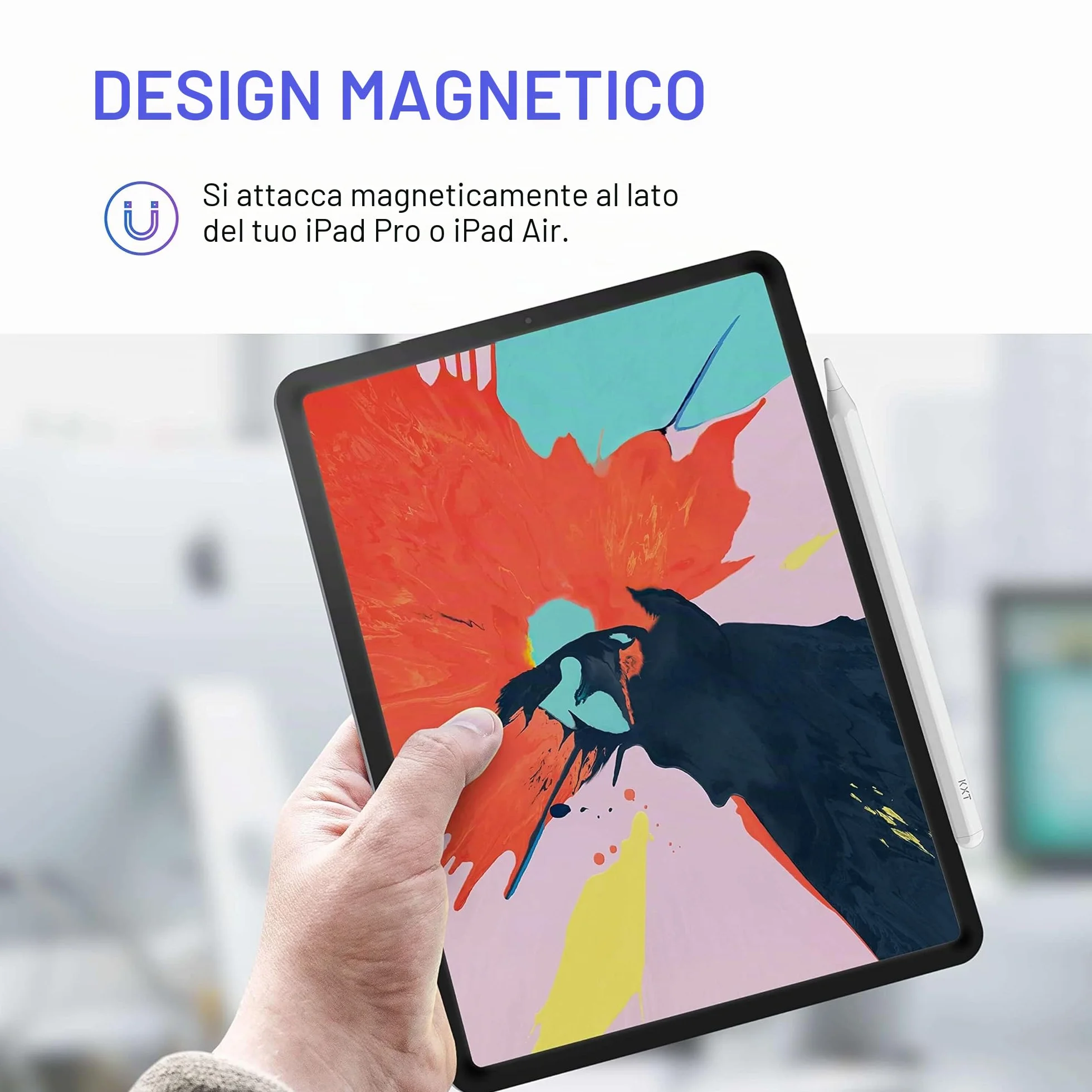 Penna Stilo per Apple iPad (2018-2024) con Sensibile all'inclinazione, Magnetica, Compatibile iPad 6/7/8/9/10/Pro/Air/Mini