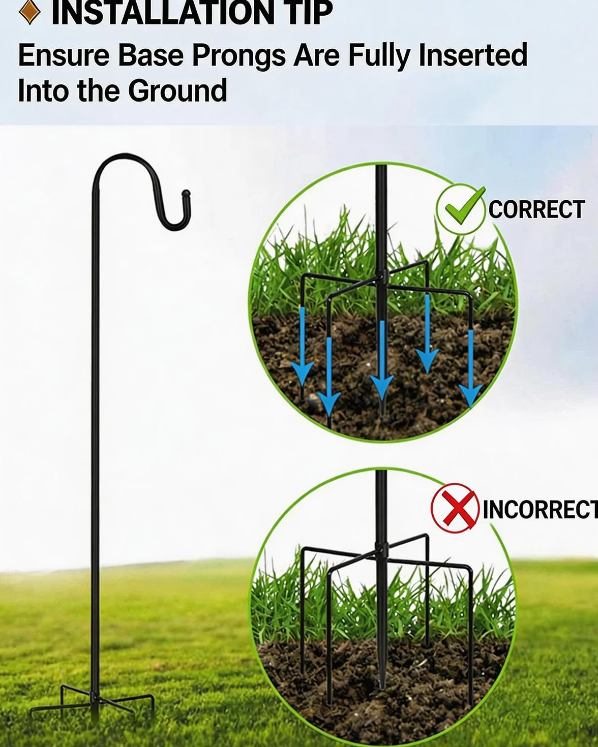 Gancio Da Pastore Per Esterni 2 Pcs Altezza 152 Cm 5 Basi Asta Da Giardino Regolabile In Metallo