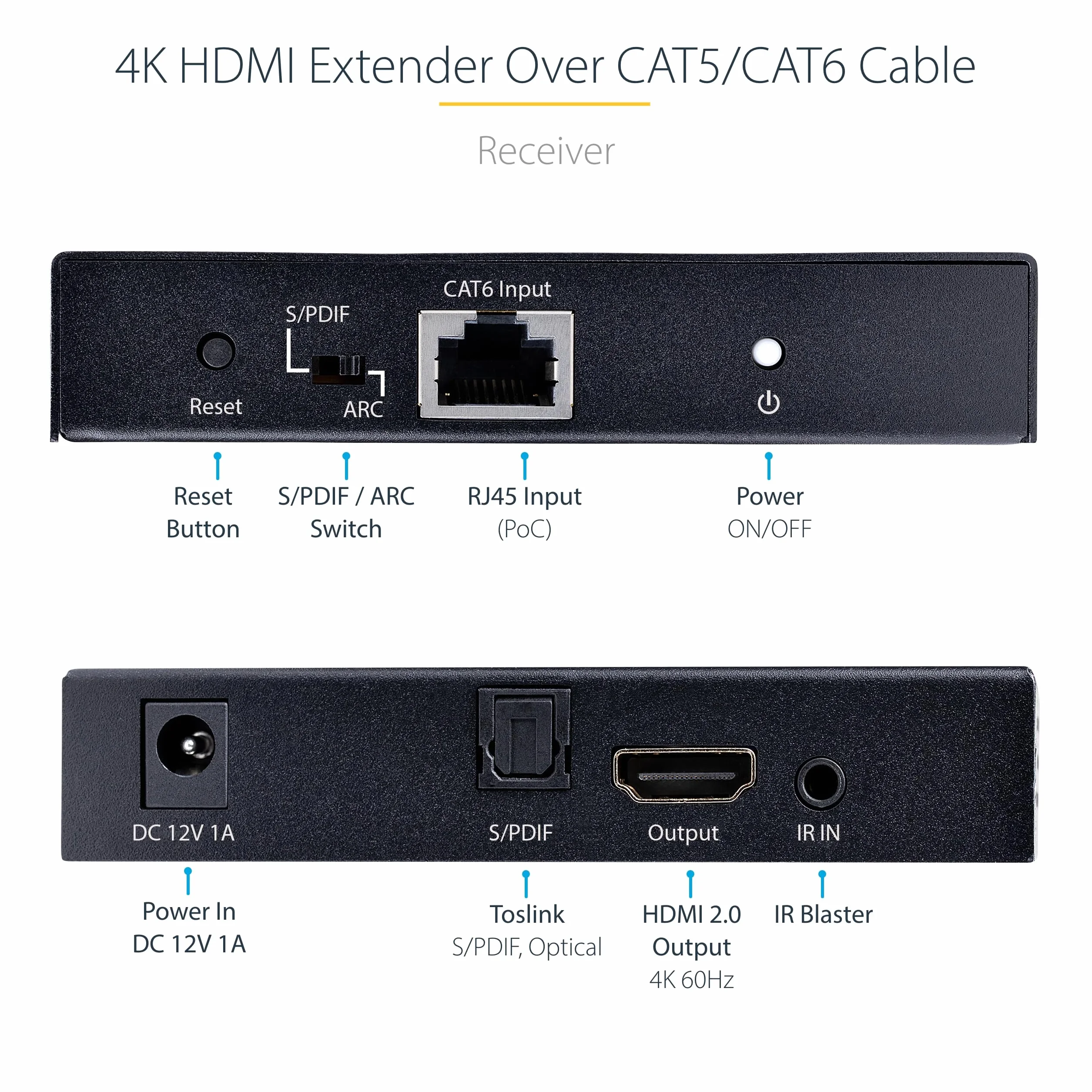 StarTech.com Estensore HDMI 4K 60Hz HDR CAT5/CAT6 fino a 70m con Uscita HDMI e S/PDIF - Kit Trasmettitore e Ricevitore