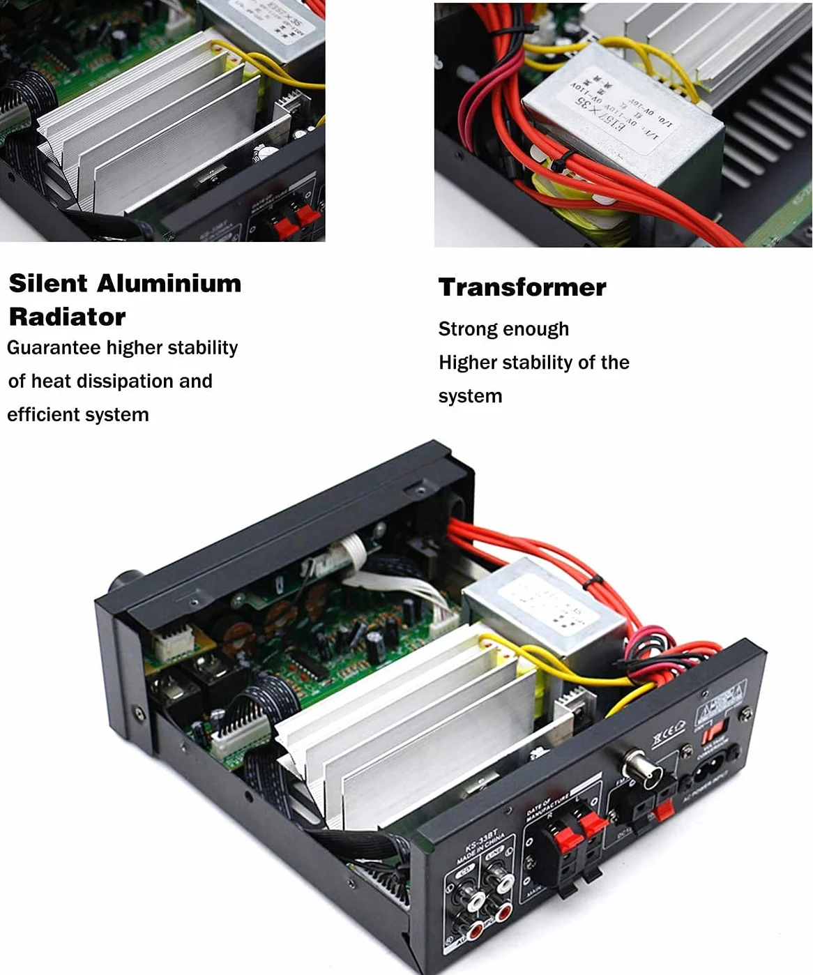 Amplificatore HiFi Audio Stereo BT Portatile 500W+500W 2CH LCD Radio 12V/220V con Telecomando