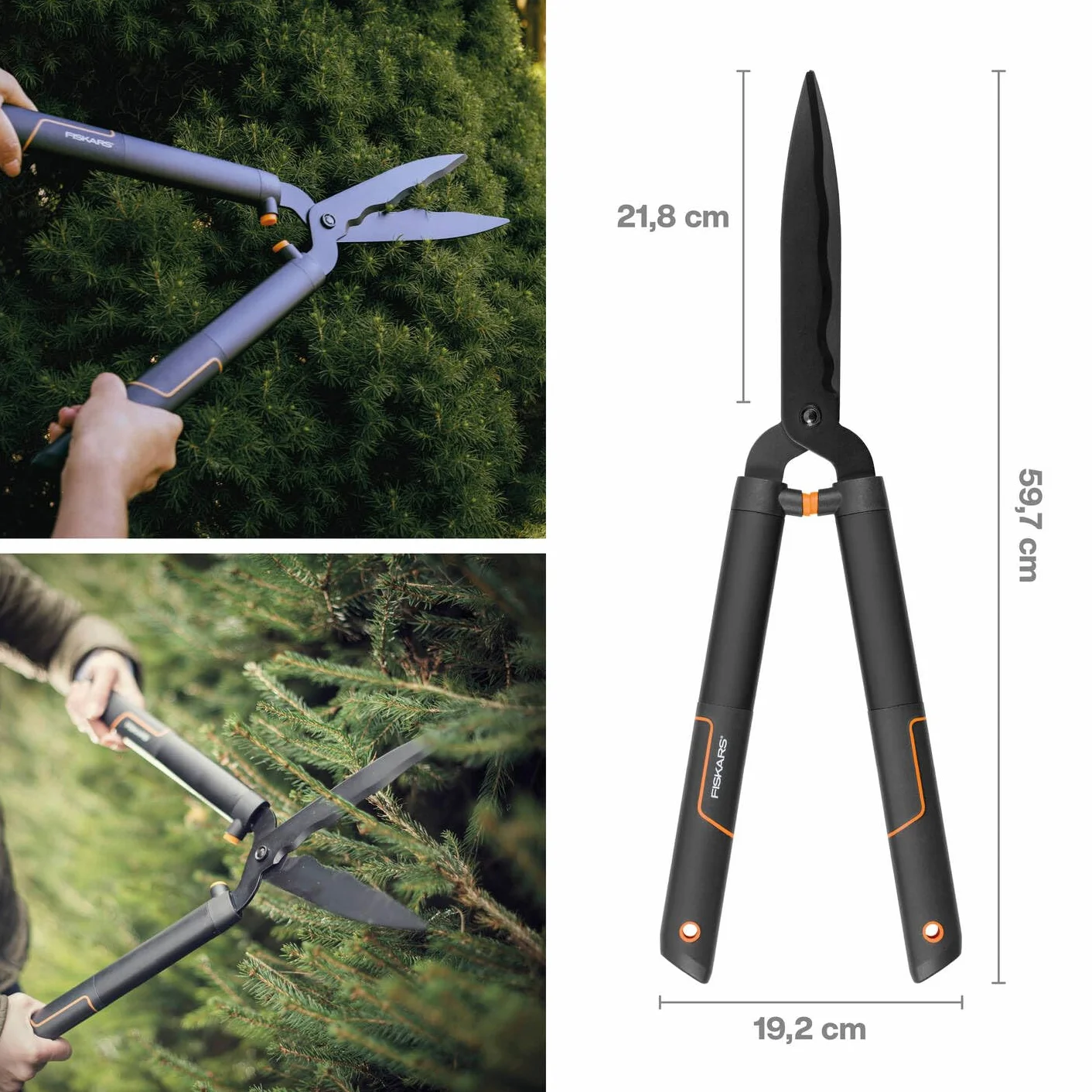 Fiskars Nożyce do żywopłotu SingleStep, ostrza faliste ze stali, 58 cm, HS22