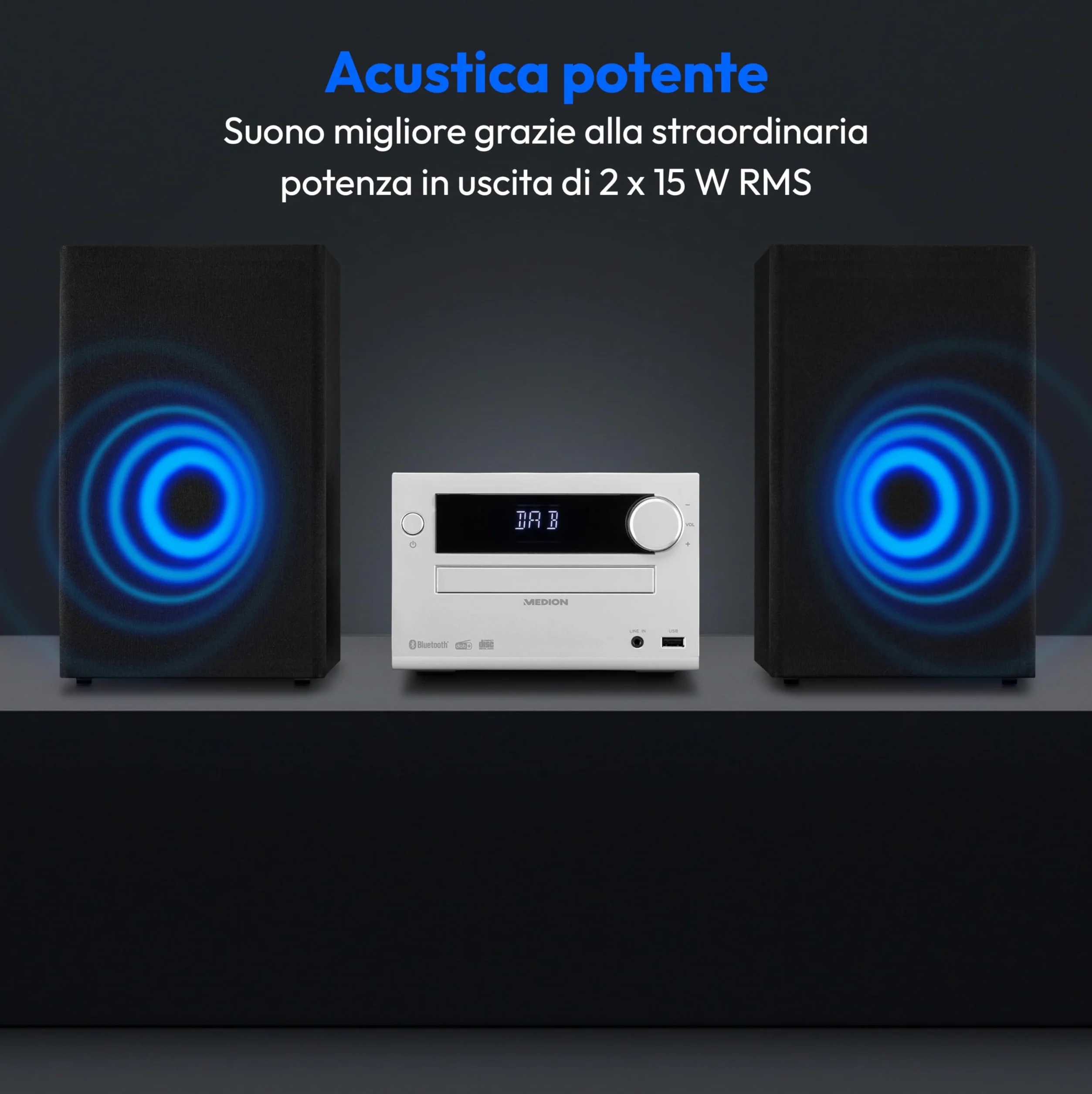 MEDION E64482 Sistema audio micro impianto compatto DAB+ CD Bluetooth FM PLL MP3 AUX USB