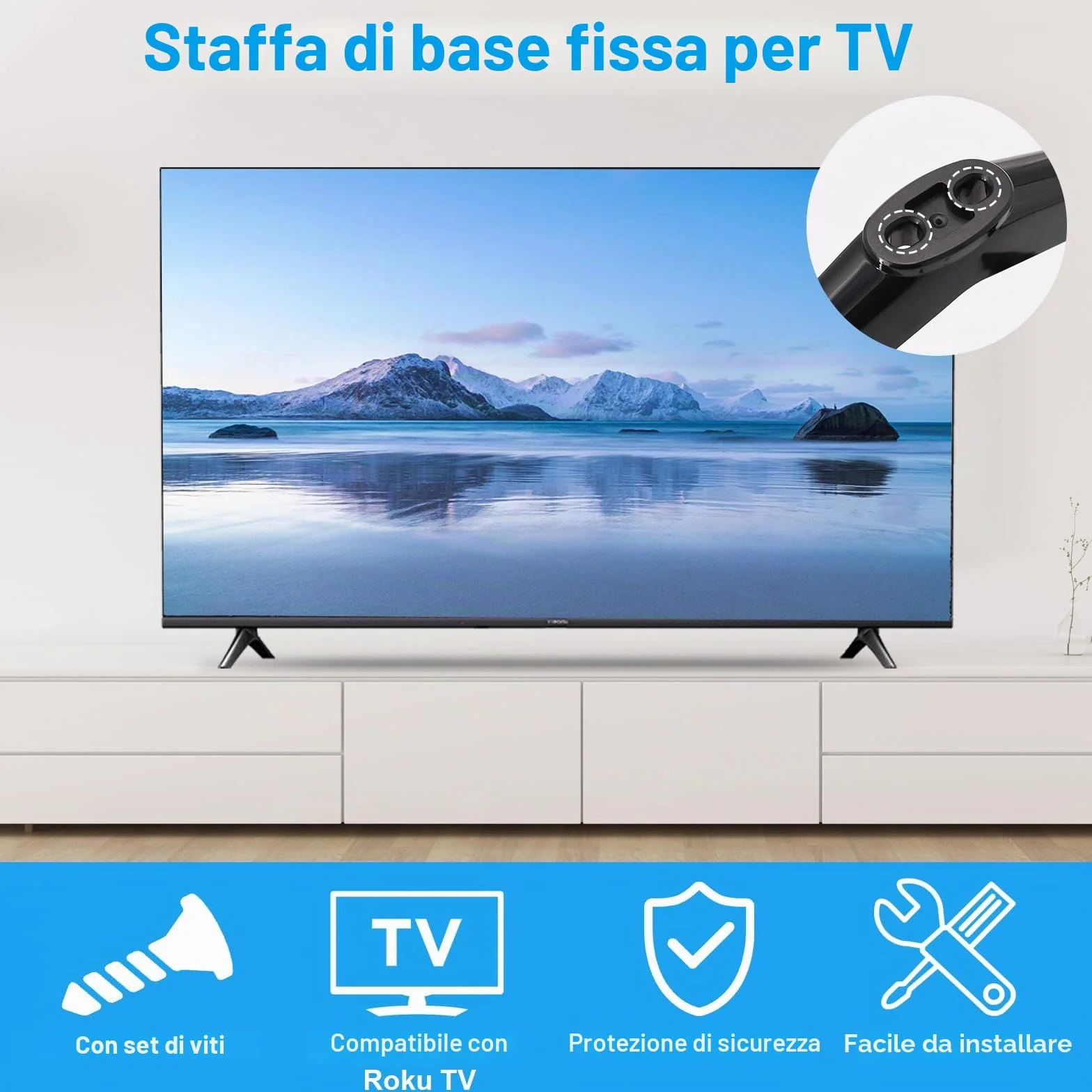 Supporti universali per TV, piedini 20-65 pollici, gambe di supporto, set viti (nero)