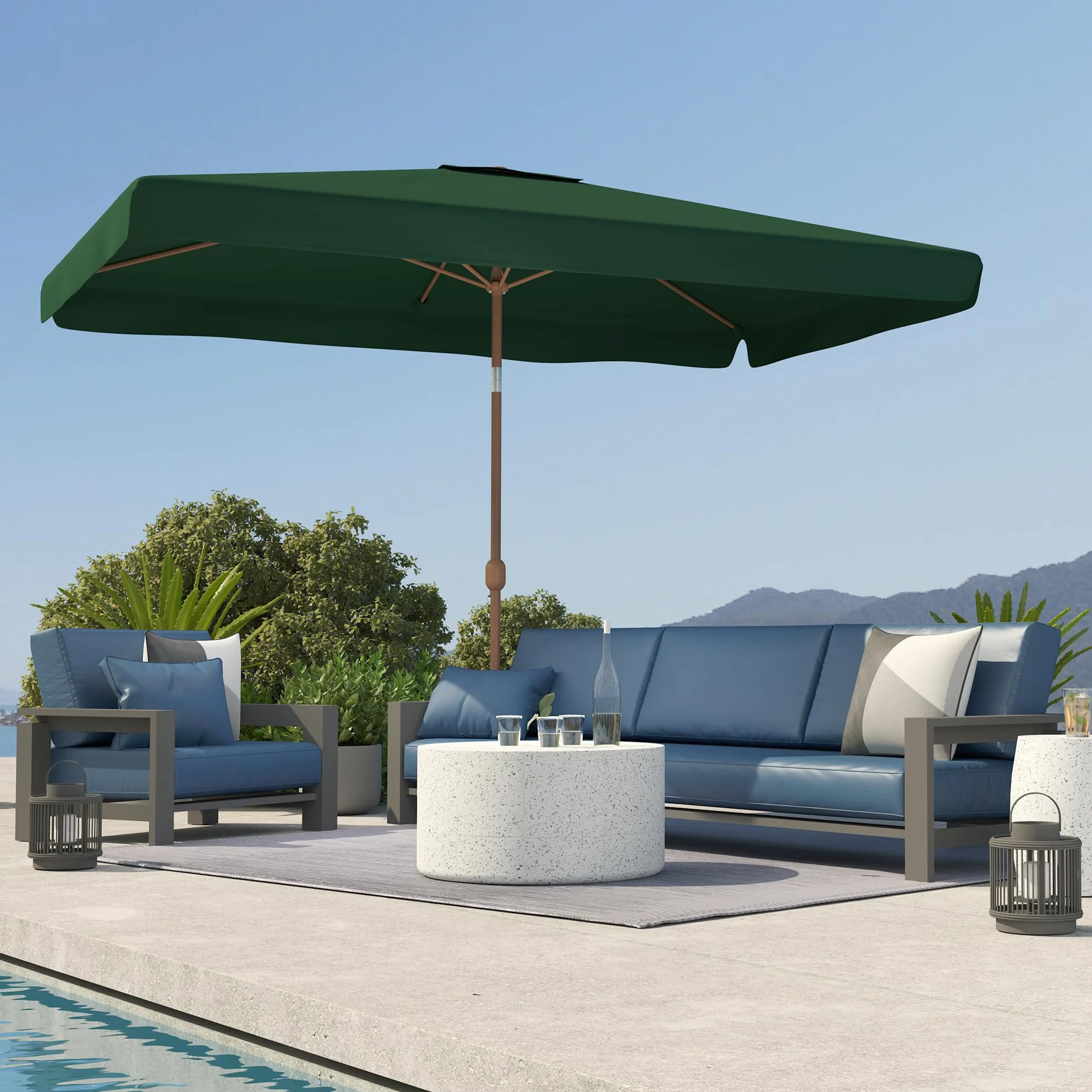 Outsunny Ombrellone da Giardino 2x3 m Inclinabile con Apertura a Manovella, Presa d'Aria e Bordo a Balze, Ombrellone da Esterno Rettangolare Anti UV 50+ in Alluminio e Poliestere 180 g/㎡