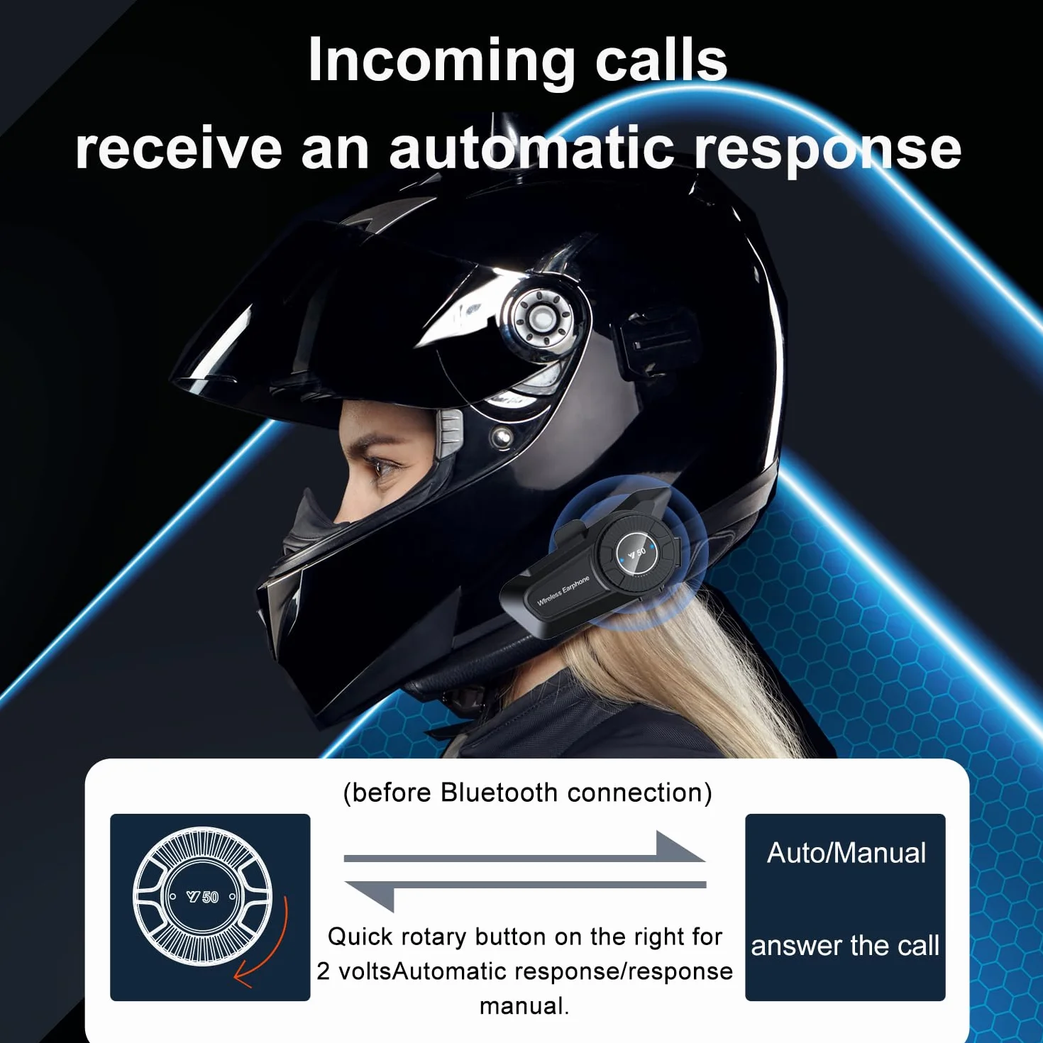 Auricolare per Casco Moto Wireless 5.3 Impermeabile IPX6 Cancellazione del Rumore Y50
