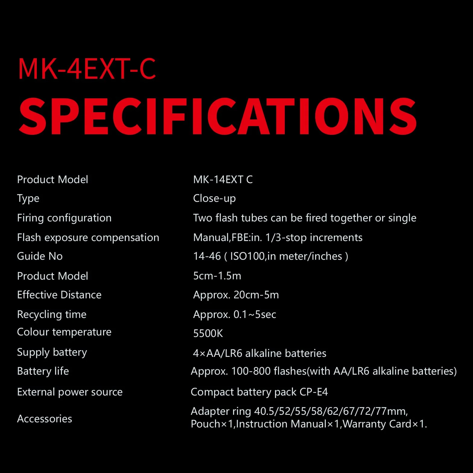 Meike MK-14EXT-C E-TTL Macro Ring Lite Flash con LED AF Assist per Canon DSLR