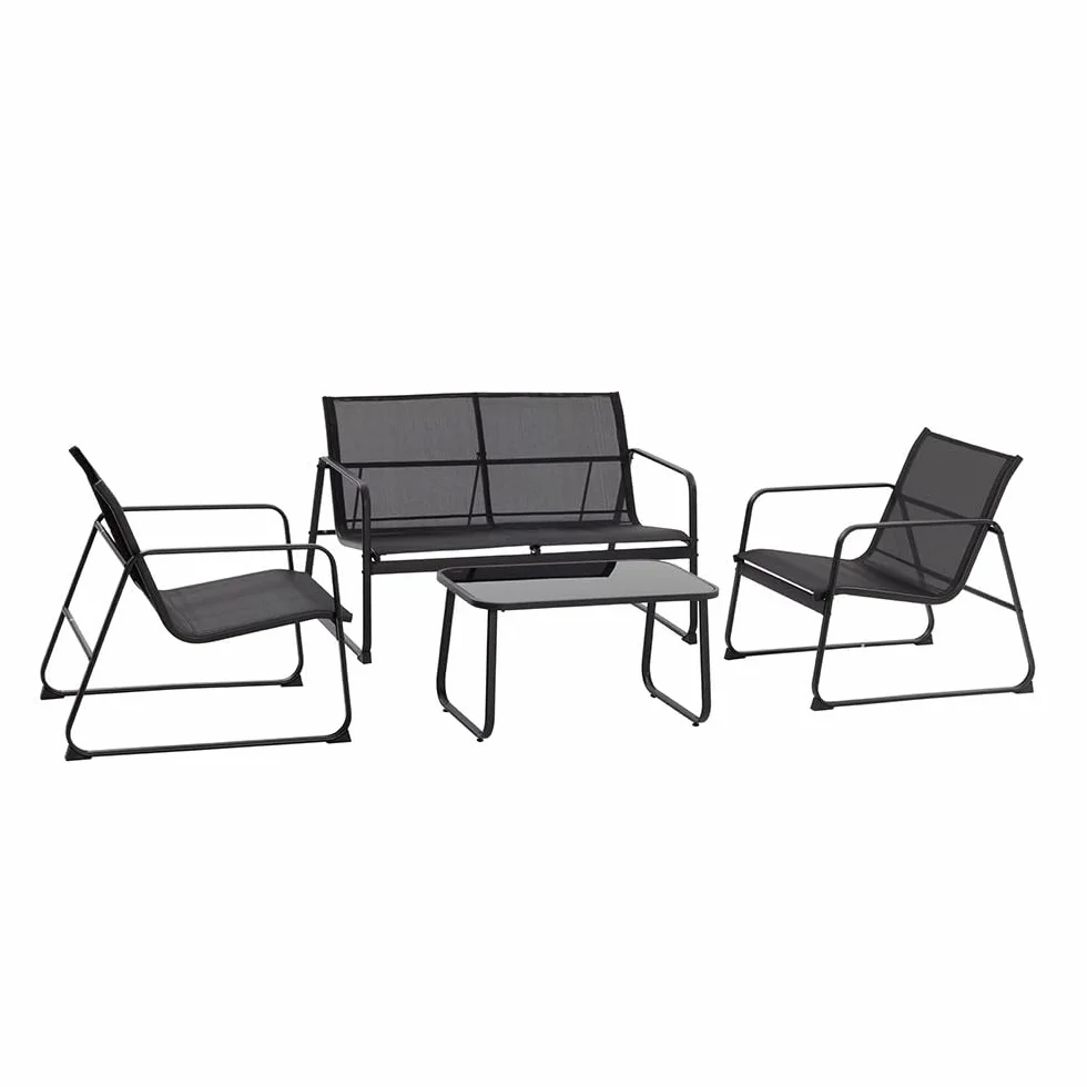 Mediawave Store - Set Giardino Zanzibar NERO 4 Pezzi: Salotto Completo da Esterno con Divano, 2 Poltrone e Tavolino da Caffè, Ideale per Terrazzo, Balcone e Veranda