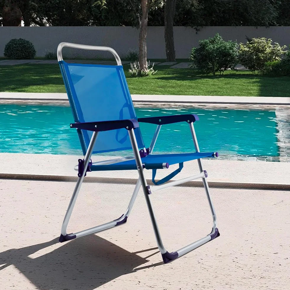 Mediawave Store - Sedia Sdraio Spiaggina Relax in Alluminio e Textilene. Prendisole Richiudibile e Leggero Ideale per Mare, Spiaggia e Giardino (Blu)