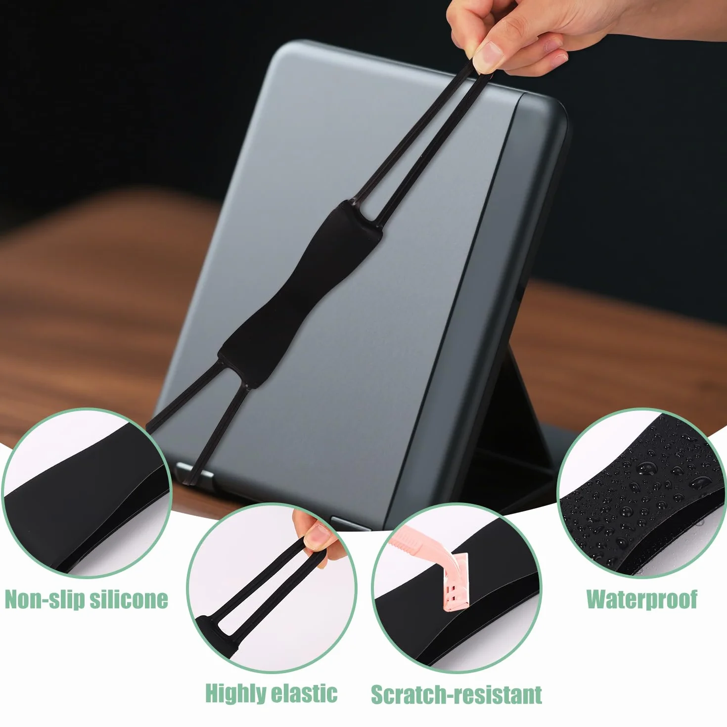 Lyreh 3 Pezzi Supporto da Polso per Kindle, Comodo Cintura di Lettura Estensibile per Tablet 10,16-20,32 cm (Nero, Rosso, Verde)