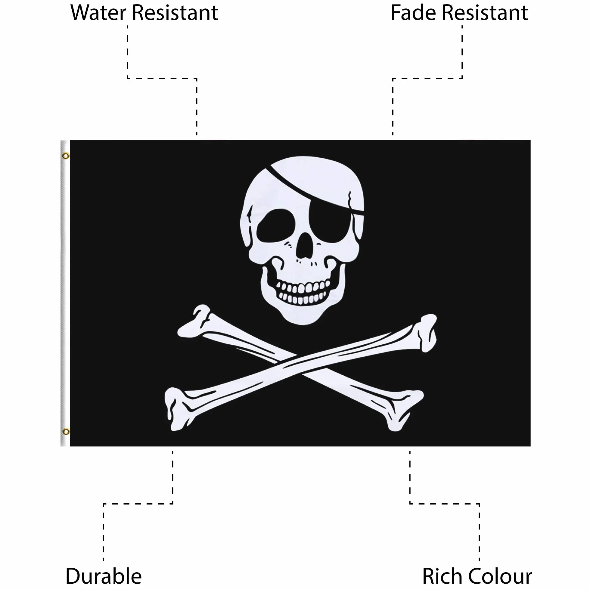 Bandiera Pirati Jolly Roger 90x150 cm con Anelli TRIXES