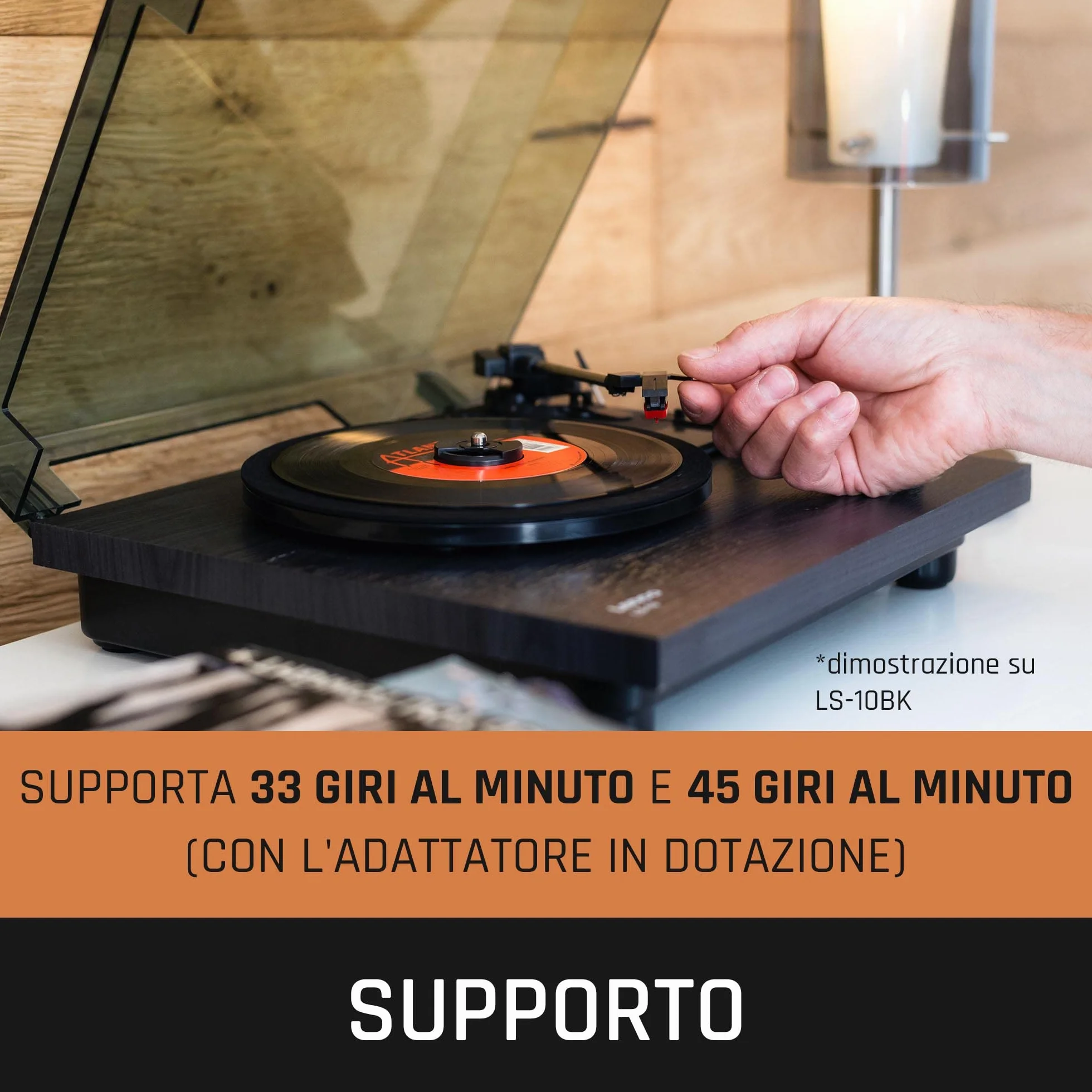 Lenco LS-10 Giradischi con Altoparlanti Integrati Trasmissione a Cinghia Velocità Variabile Nero 2x3Watt