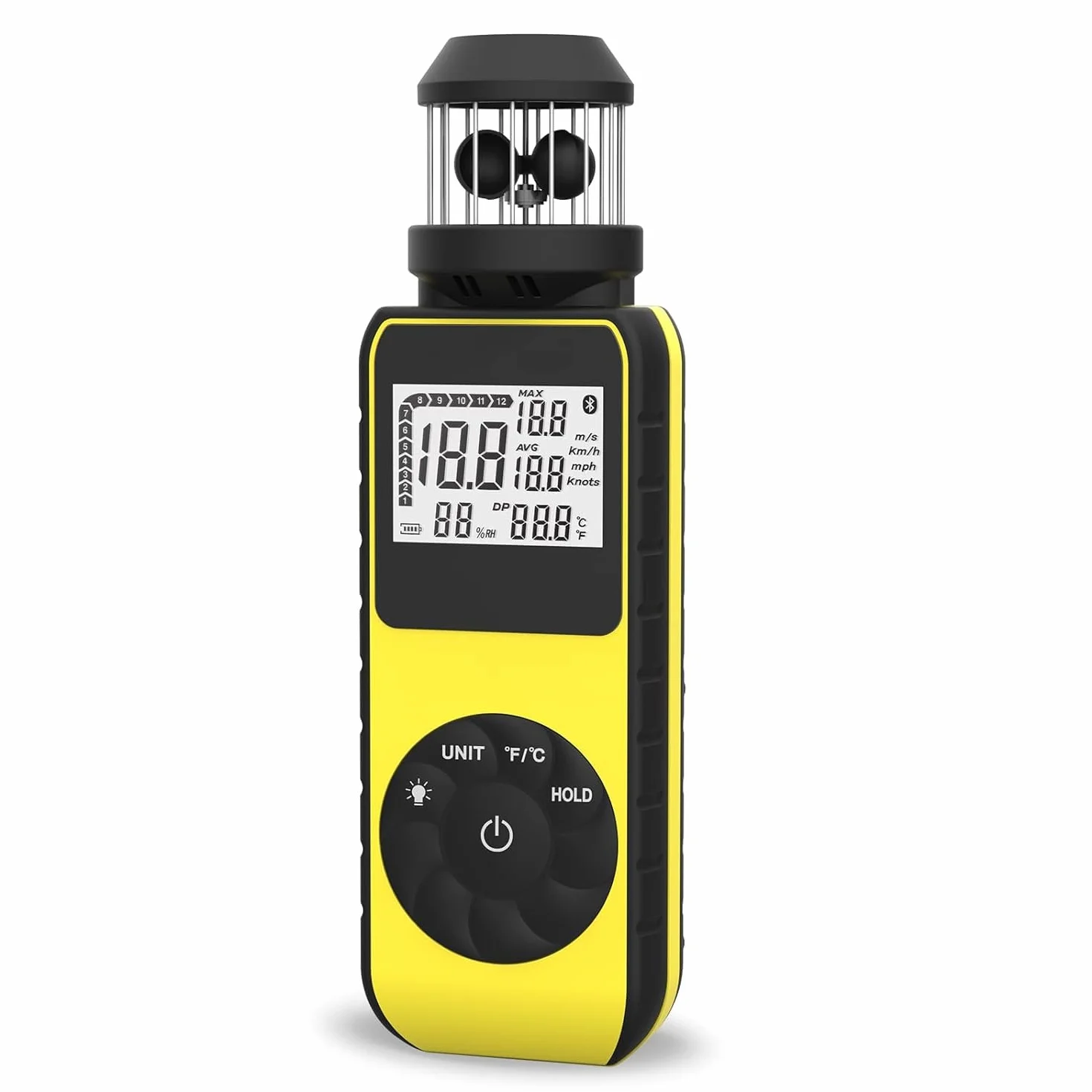 Anemometro digitale portatile con ventola, anemometro portatile, 881 m, misuratore di velocità con bussola
