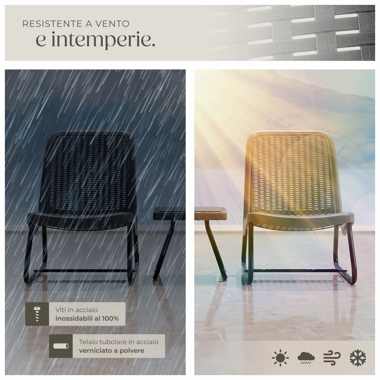 tectake® Salotto da Giardino in Rattan, Salotto da Giardino Esterno con Telaio in Acciaio, 1 Tavolino Salotto, 2 Sedie da Giardino con Schienali Ergonomici e Regolabili in Altezza - Grigio
