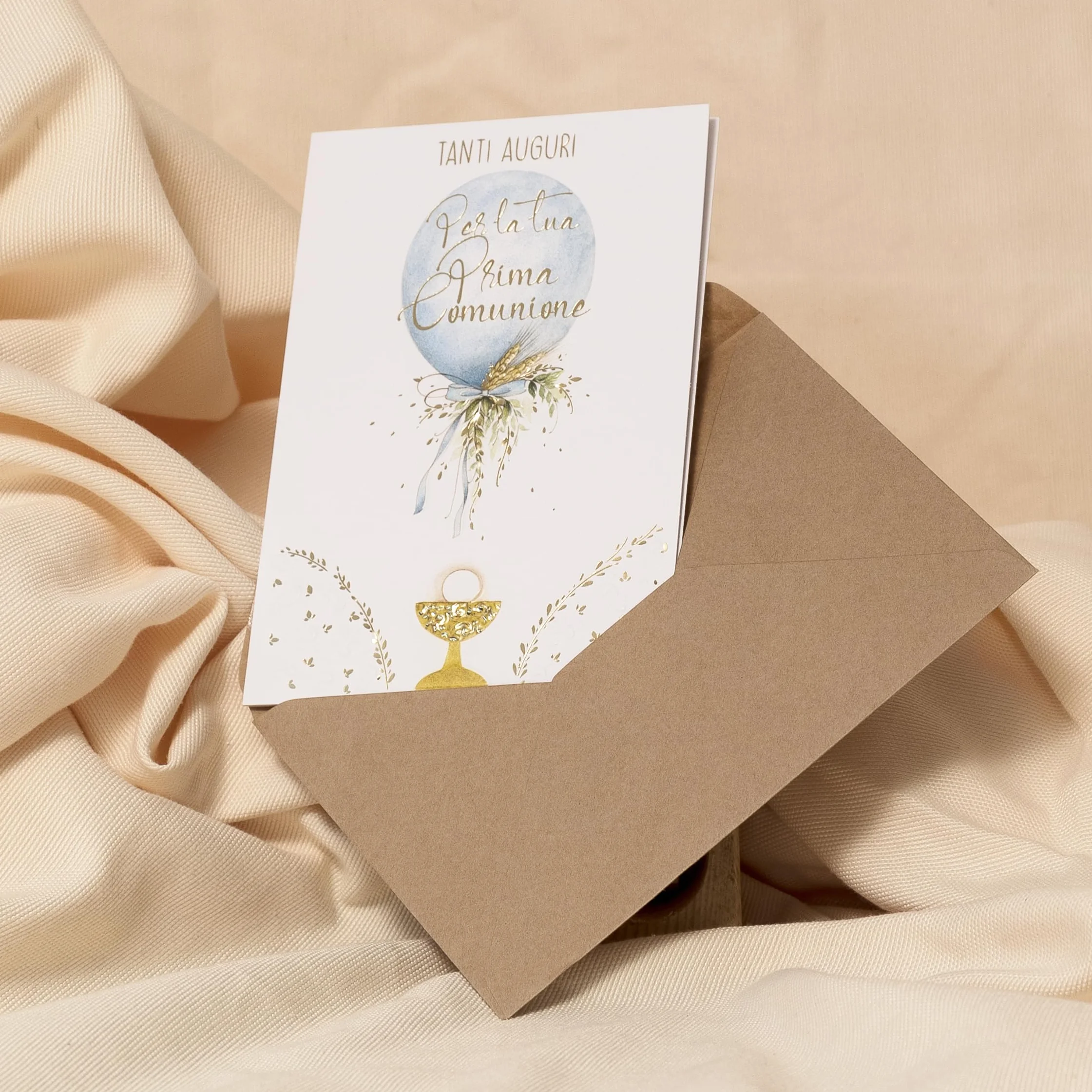 ARKRAFT biglietto auguri comunione bambino con bustina portasoldi scritte in oro 17 x 12 cm