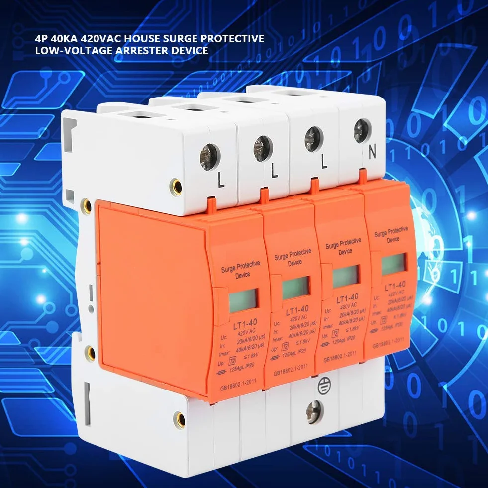 Scaricatore Trifase AC Sovratensione 4P 420V 40kA Protezione Fulmini