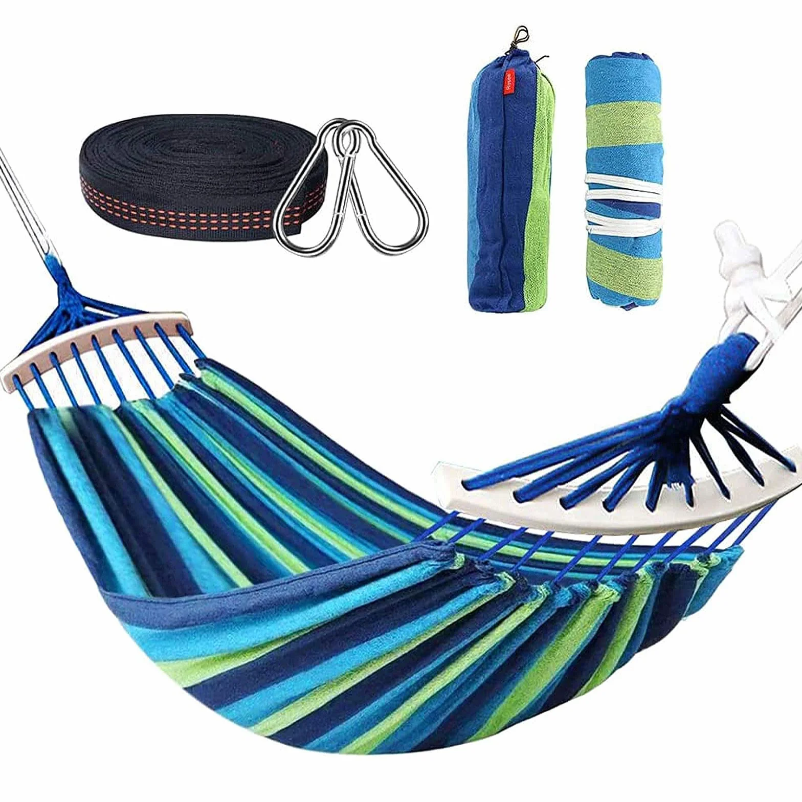 Amaca Doppia, Amaca da Esterno per Giardino,capacità 300 kg, Portatile Leggera con Borsa per Giardino Cortile Spiaggia Backpacking Escursionismo, 280 x 150 cm, Blu