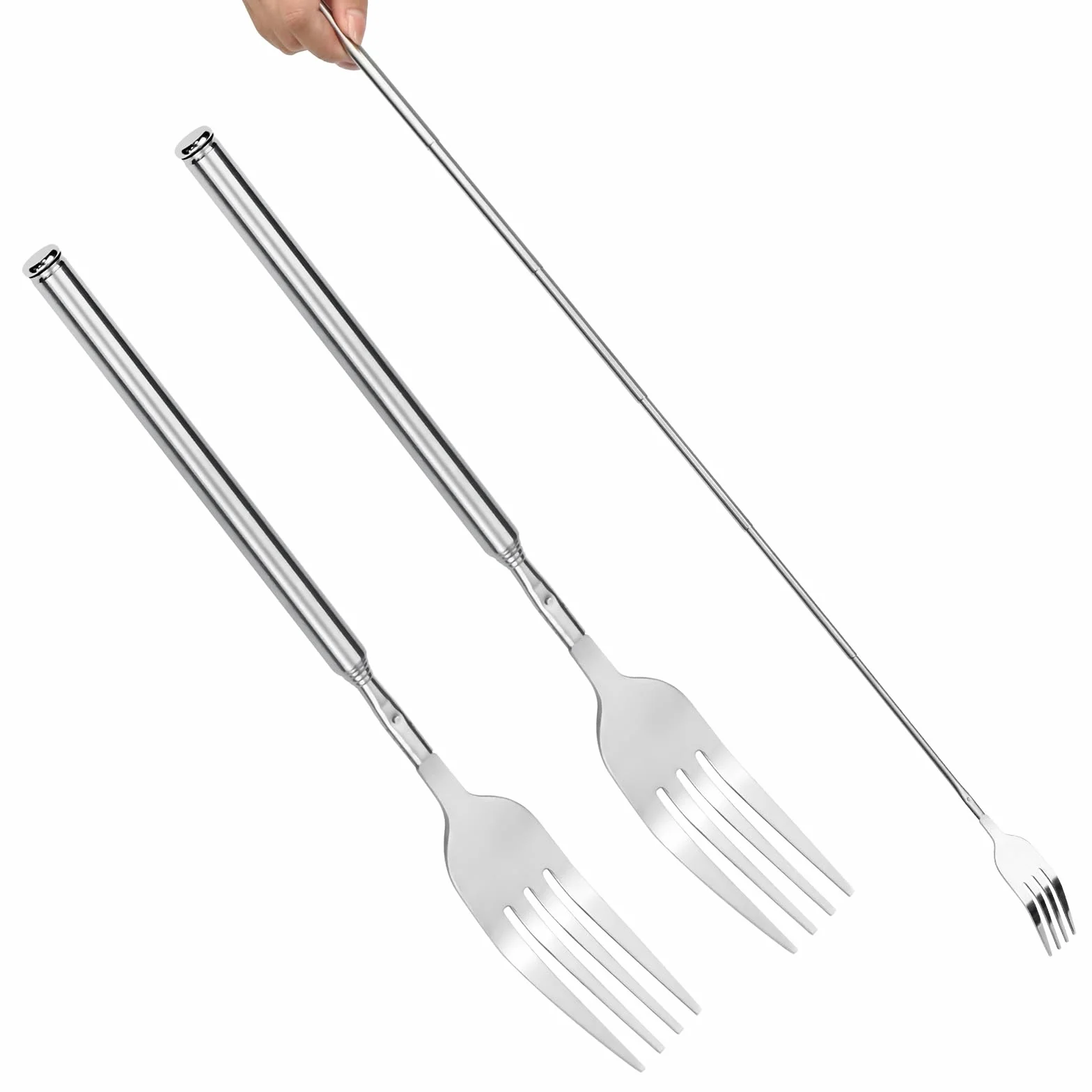 Forchetta Telescopica, 2 pz 64,6 CM in acciaio inox lunga telescopio forcella allungabile forchetta da barbecue manico lungo forchetta per Tostatura Barbecue Cena Frutta Dessert