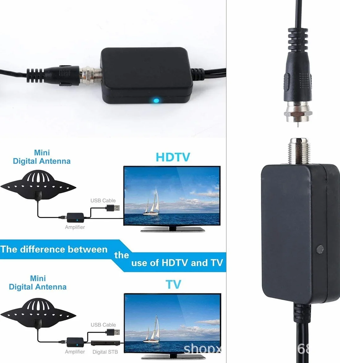 Antenna TV Digital HD HDTV Interni con Amplificatore di Segnale ATSC Nero