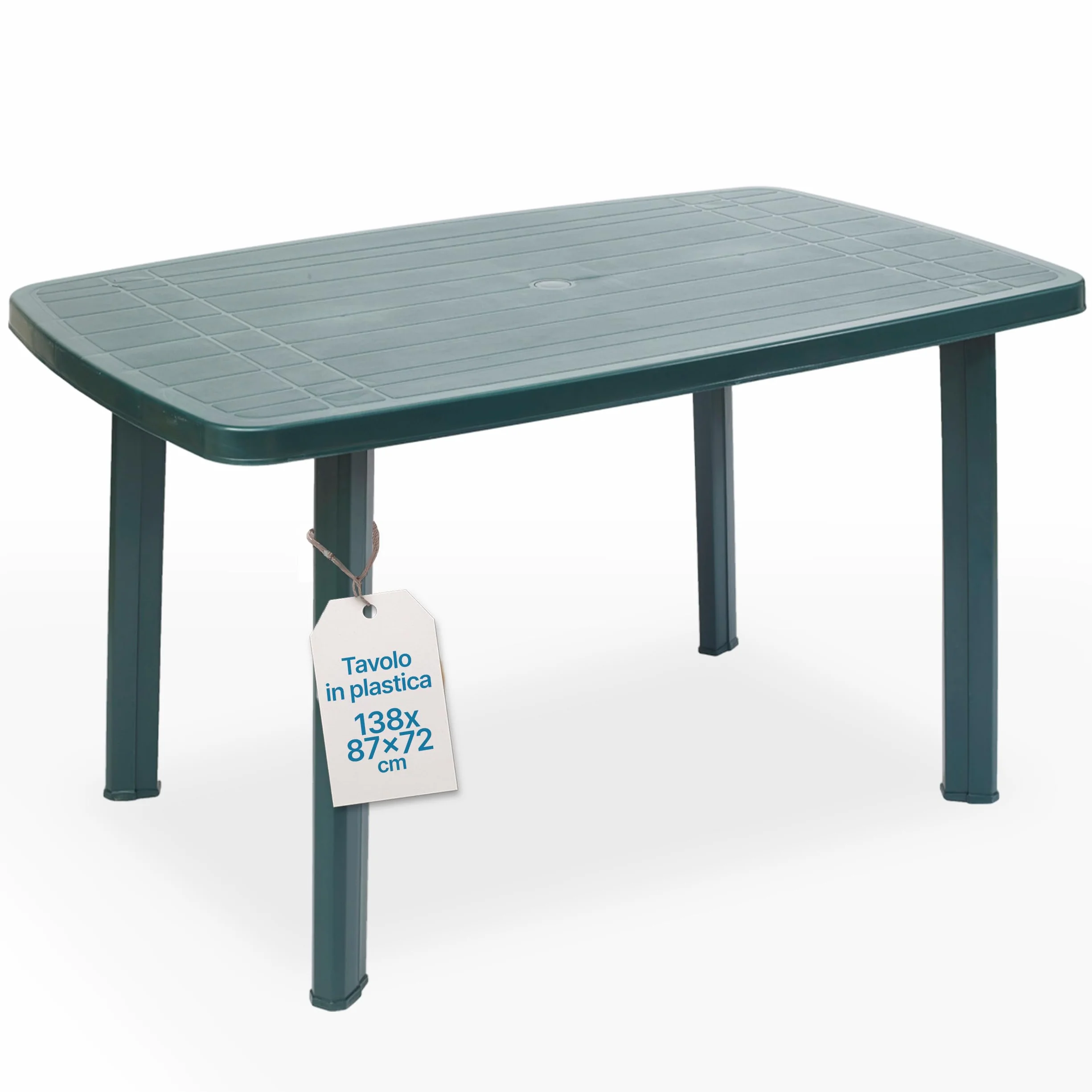 Tomaino - Tavolo Da Giardino In Plastica Quadrato - Tavolo Plastica Esterno per 6 Posti con Gambe Smontabili e Foro per Ombrellone - Tavolino da Esterno New Verde