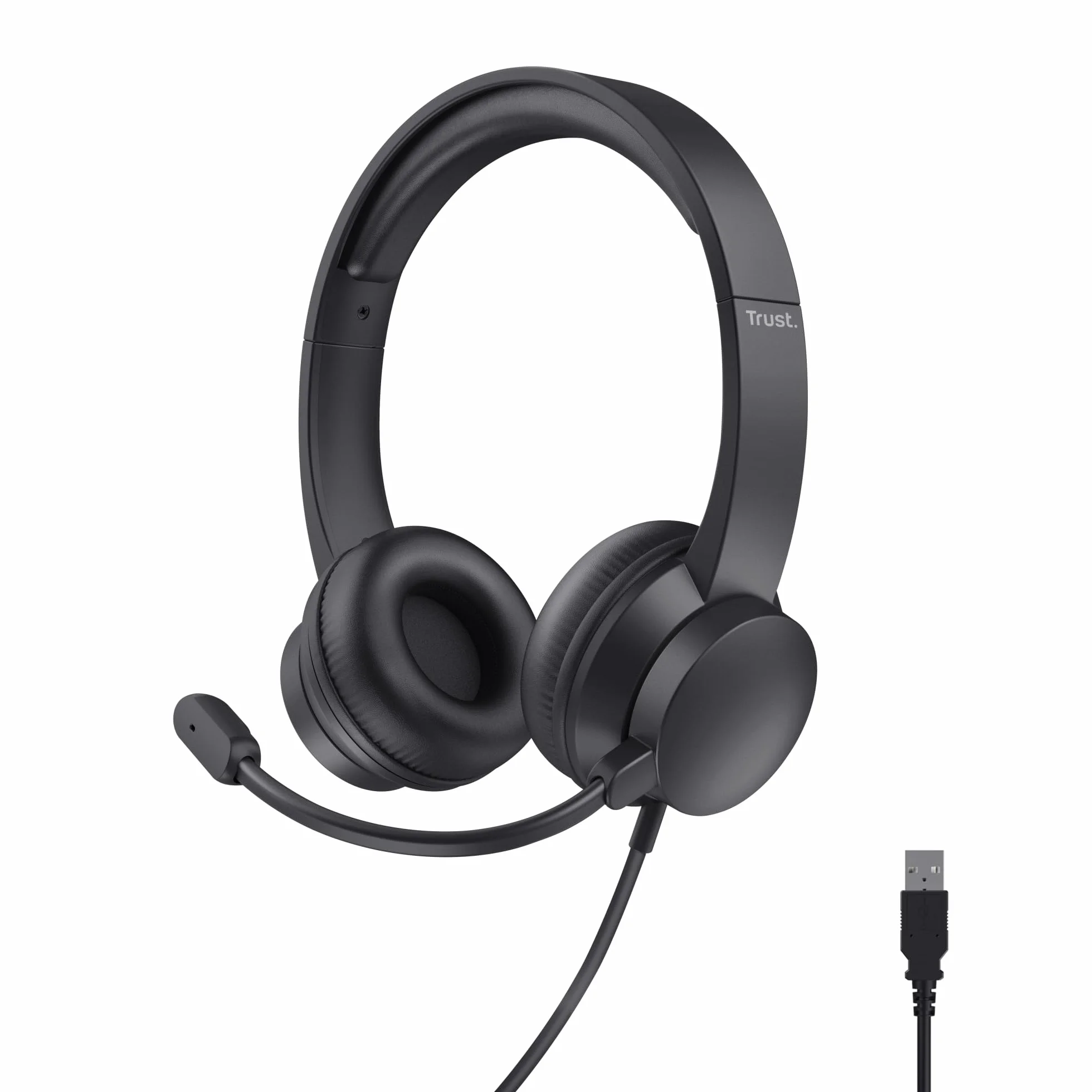 Trust USB Cuffie con Microfono Leggere On-Ear, Auricolari con Filo 1,80 m, Archetto Regolabile, Headphones Cablato per PC Laptop Nero
