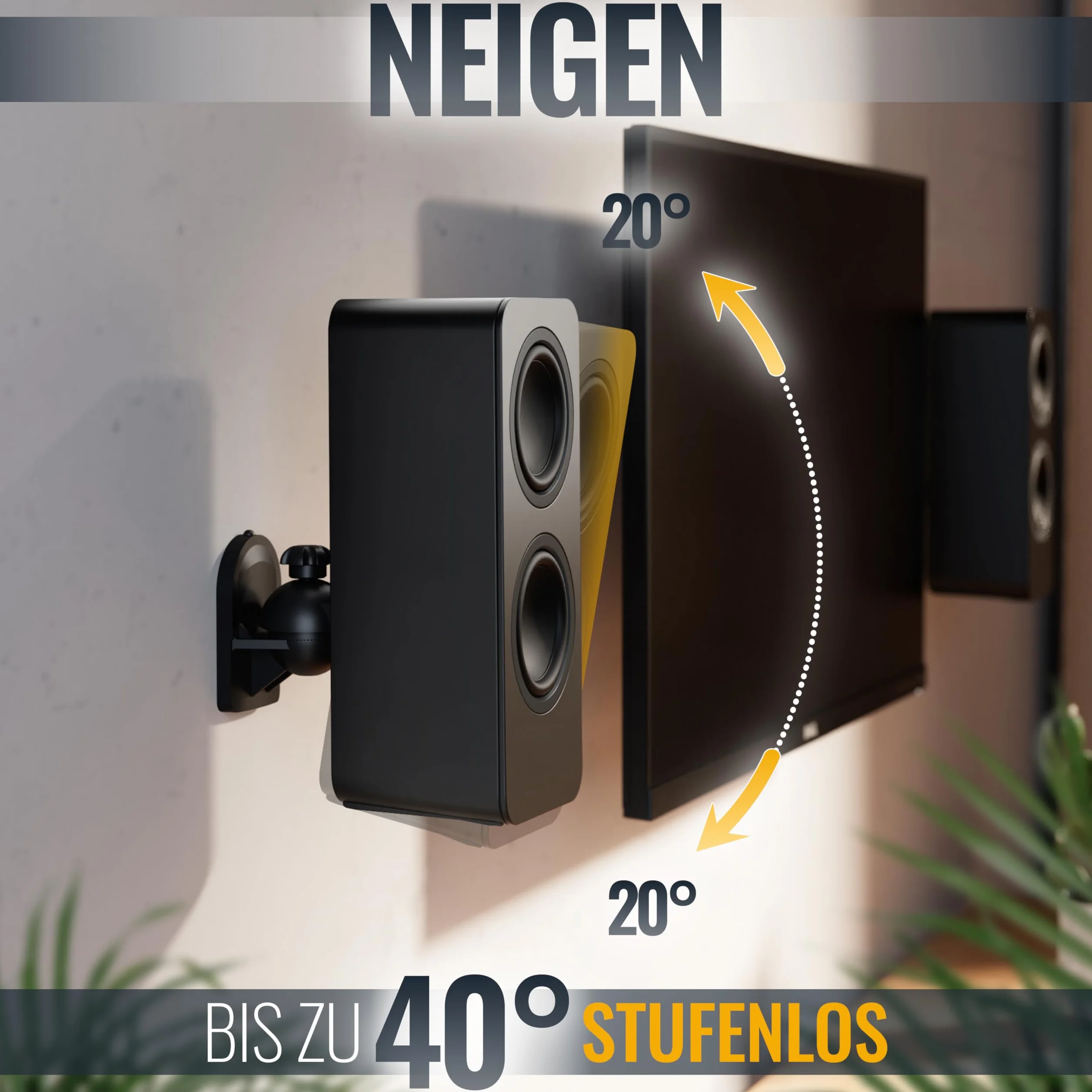 RICOO Supporti Universali per Casse LH028-B Altoparlanti da Parete Orientabile 50x87x64mm Set di 2 Nero