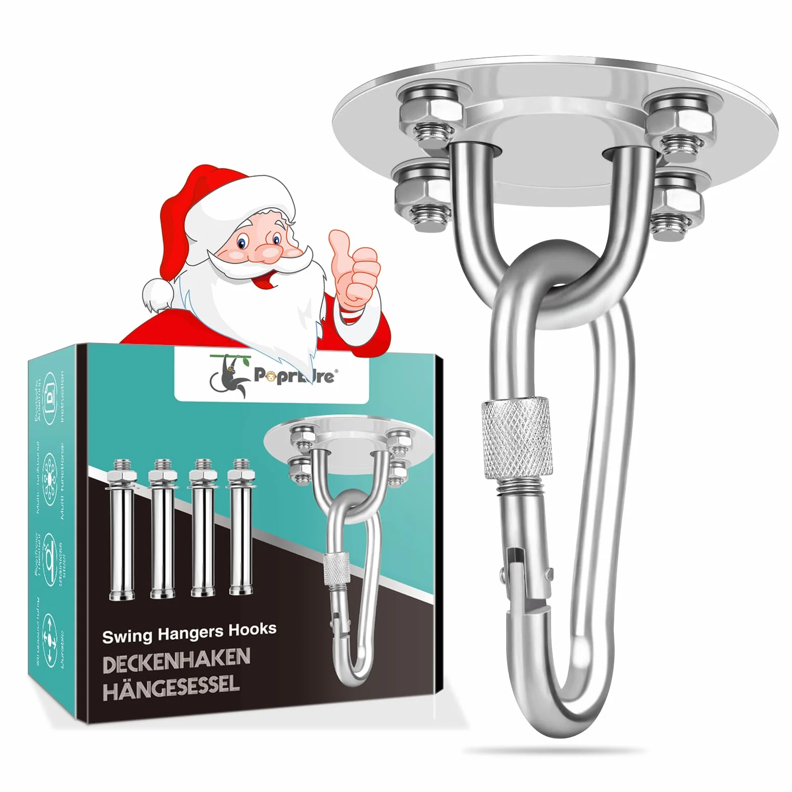 Gancio da soffitto, staffa da soffitto per sacco da boxe in acciaio inossidabile fino a 400 kg, gancio da soffitto resistente per amaca da sedia sospesa, sacco da boxe, trainer per imbracatura