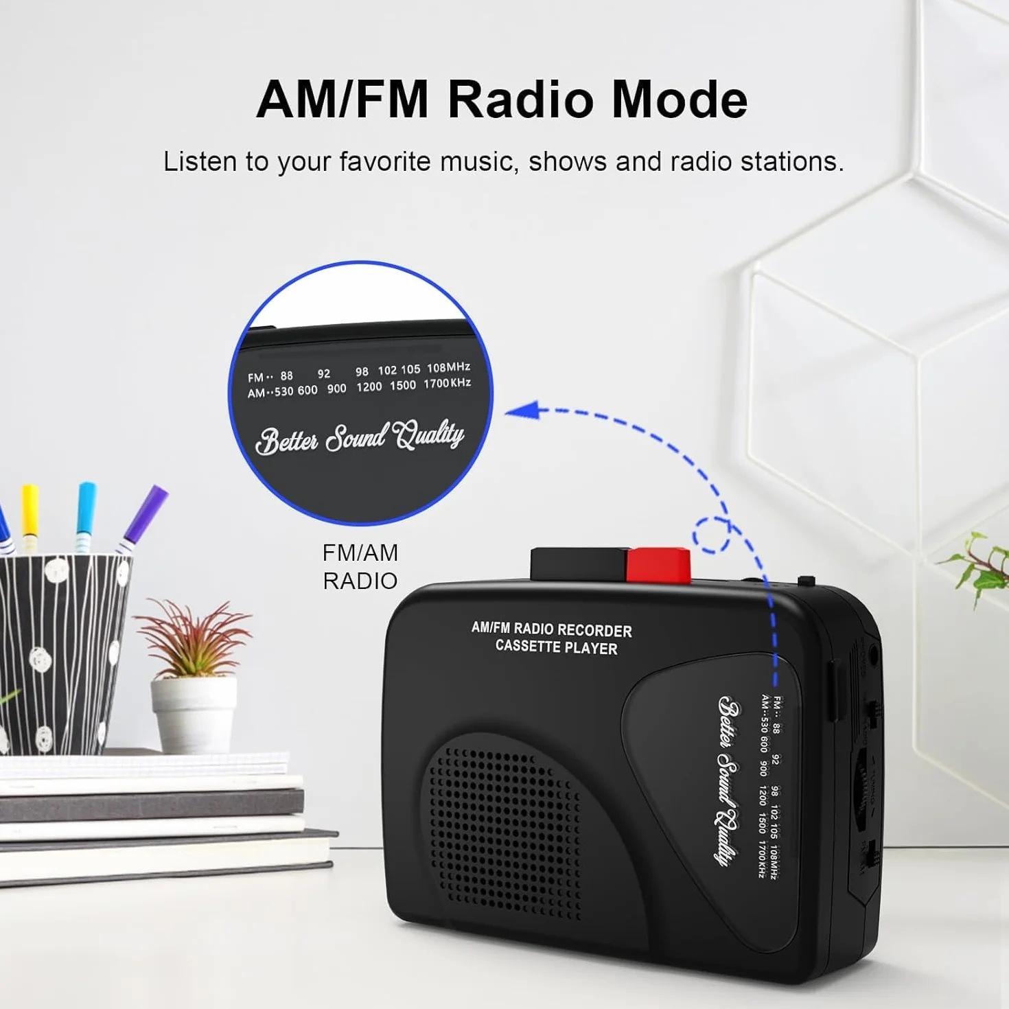 Lettore cassette portatile registratore radio AM/FM nero