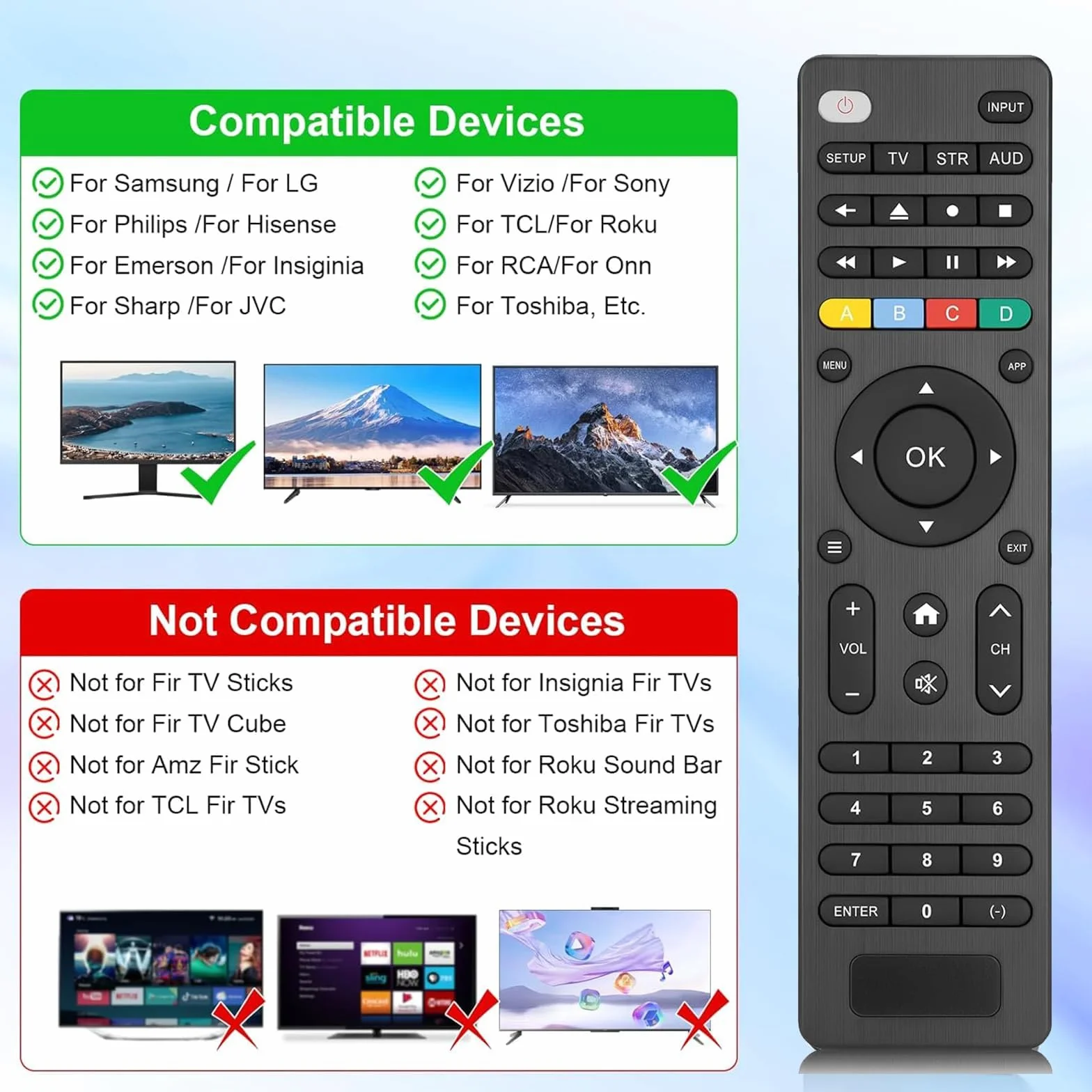 Telecomando universale TV per Samsung, LG, Sony, Hisense, TCL, Toshiba, Panasonic, Vizio, Sharp, Philips
