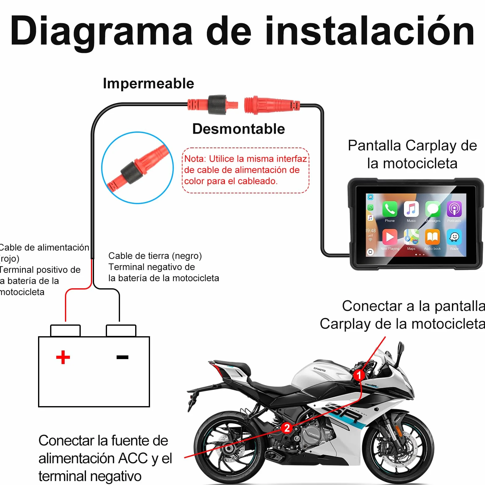 Navigatore Auto Portatile CarPlay Android Auto per Moto 5 Pollici Impermeabile Touchscreen